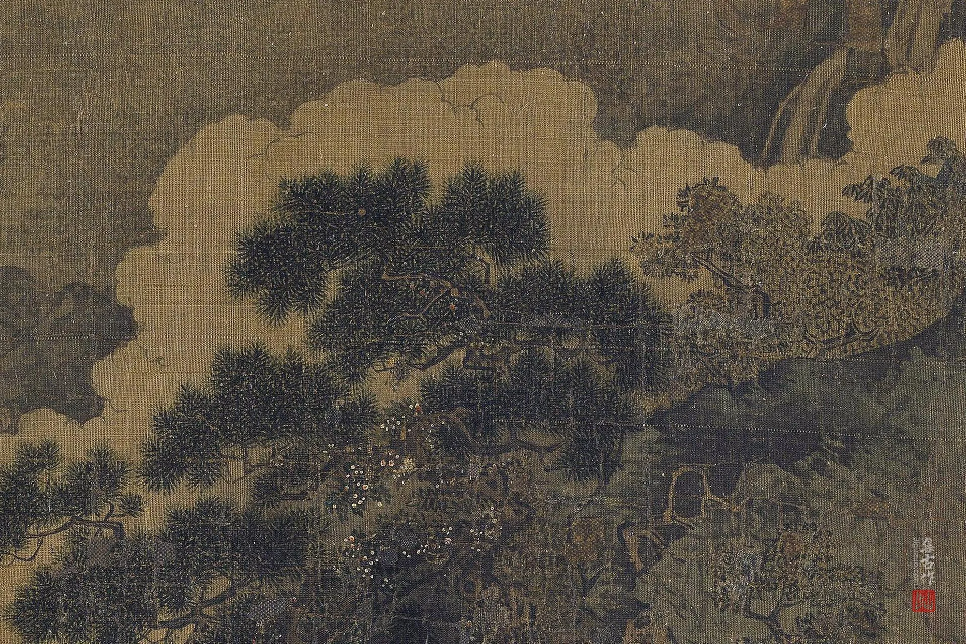 李唐山水画《坐石看云图》高清局部 (1)