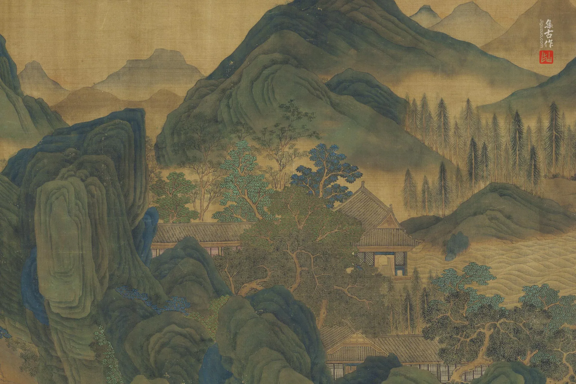 传刘松年青绿山水《天保九如图》局部 (3)