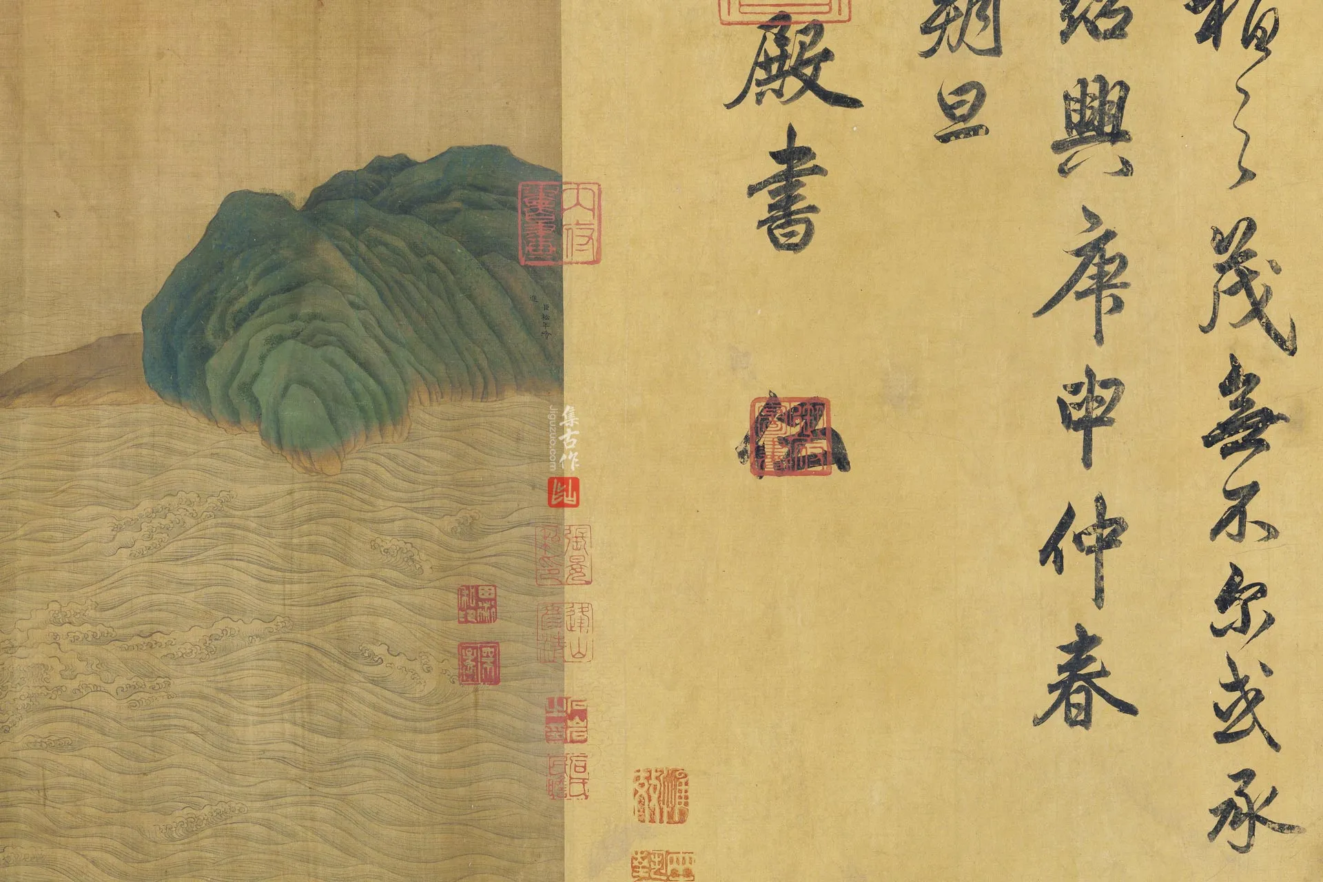 传刘松年青绿山水《天保九如图》局部 (1)