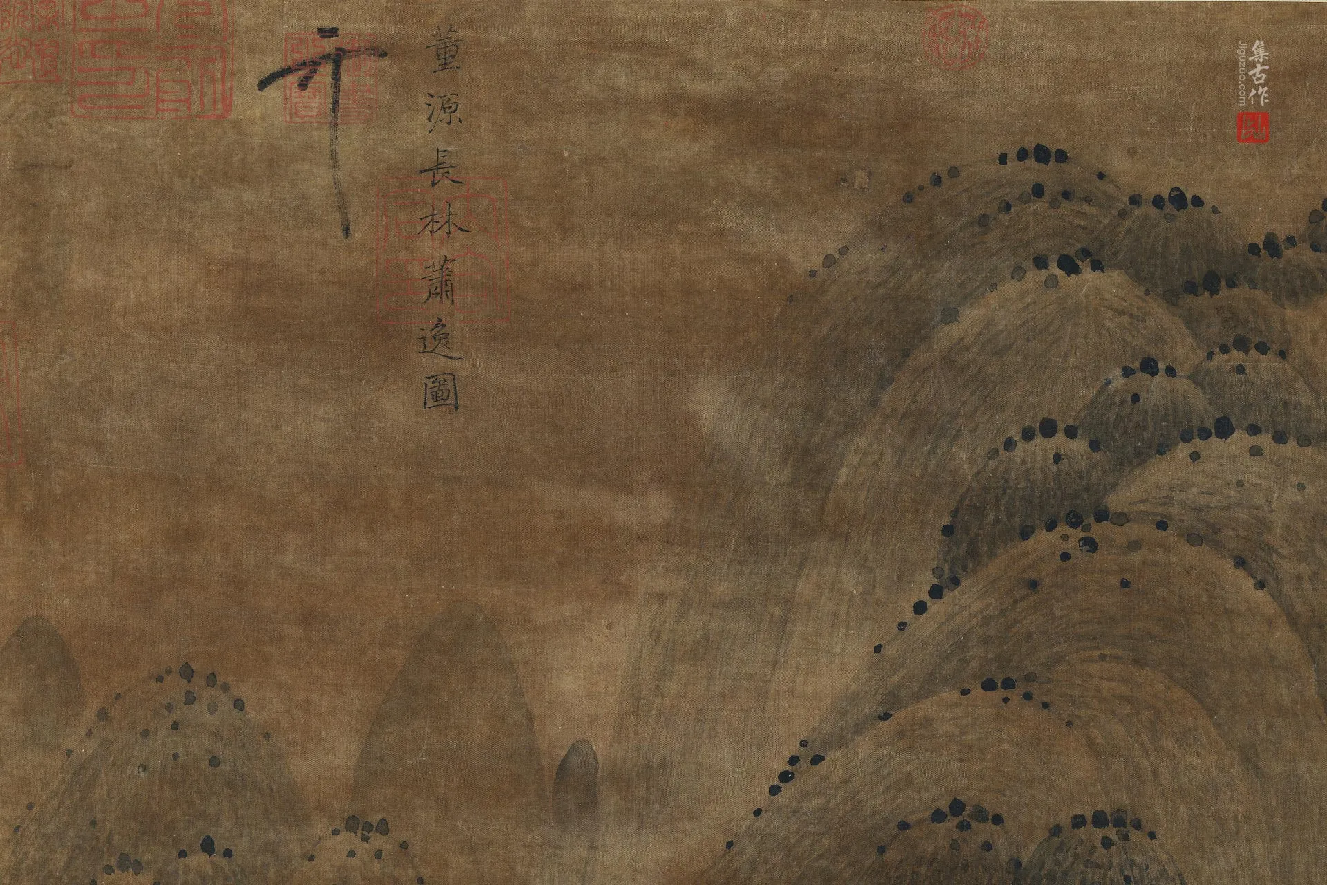 传董源山水画《画长林萧逸图》局部 (1)