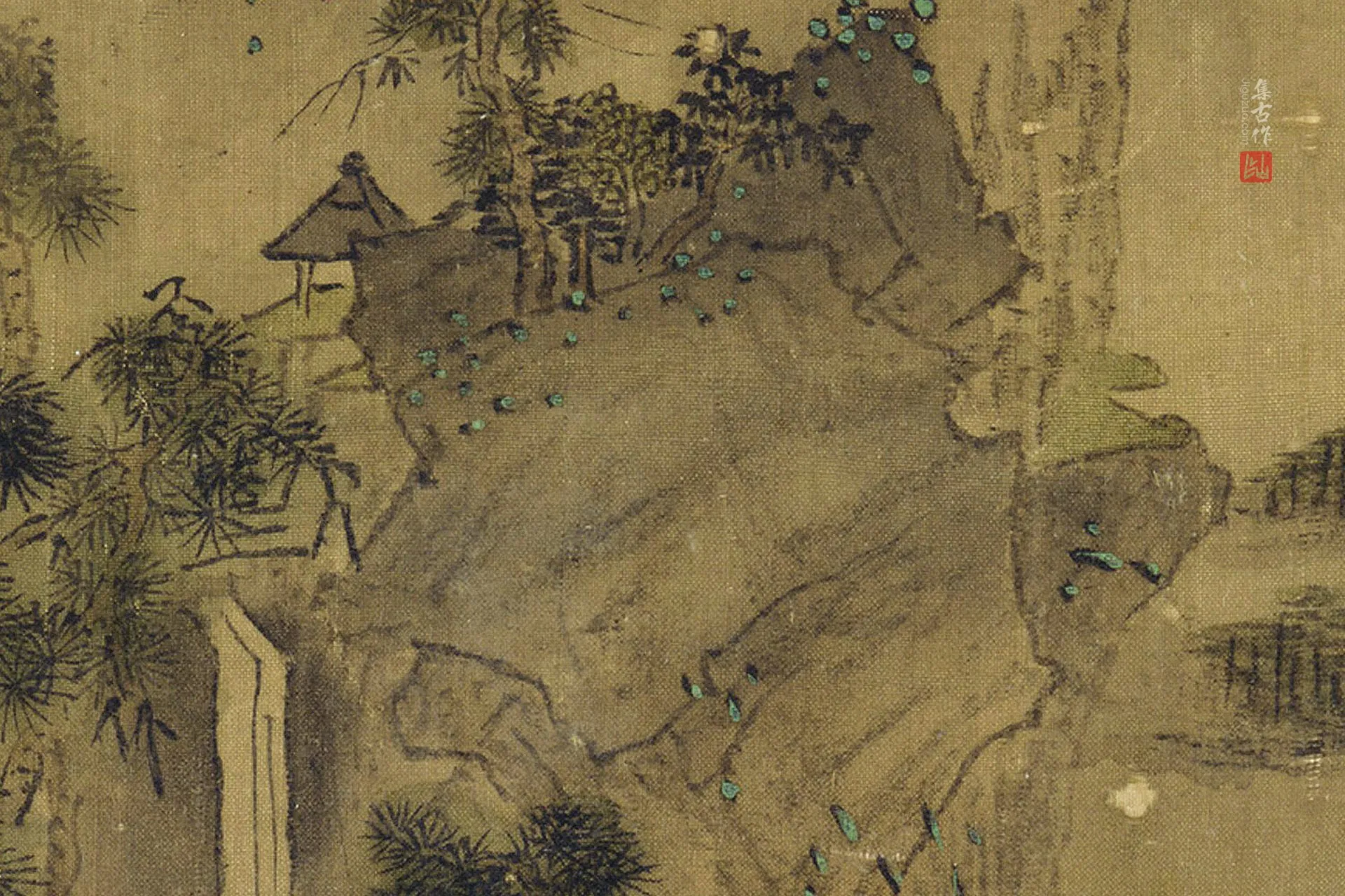 传李唐《临水悬岩亭松图》又名《听瀑图》局部 (2)
