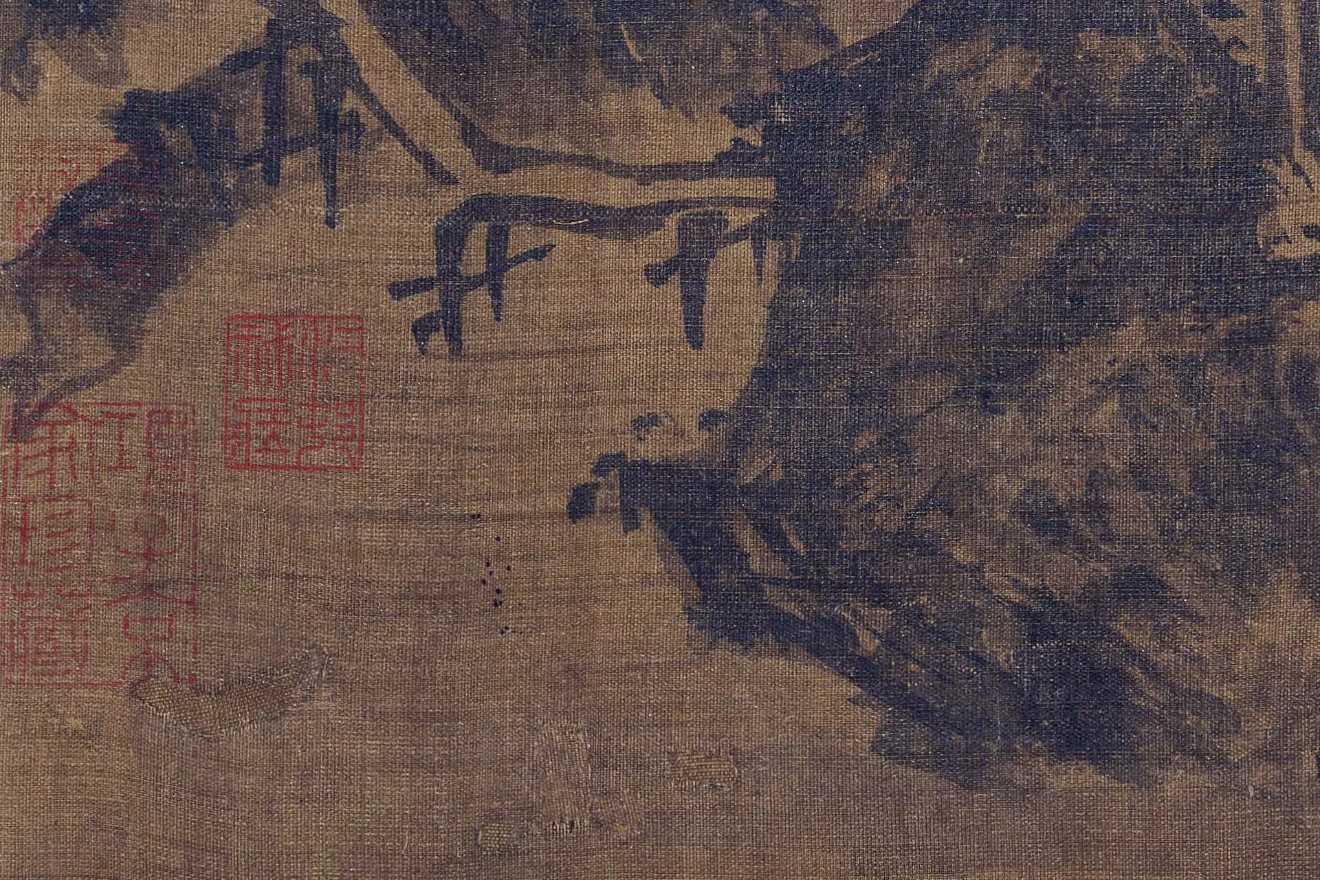 夏圭水墨山水《溪山高逸图》高清大图局部 (1)