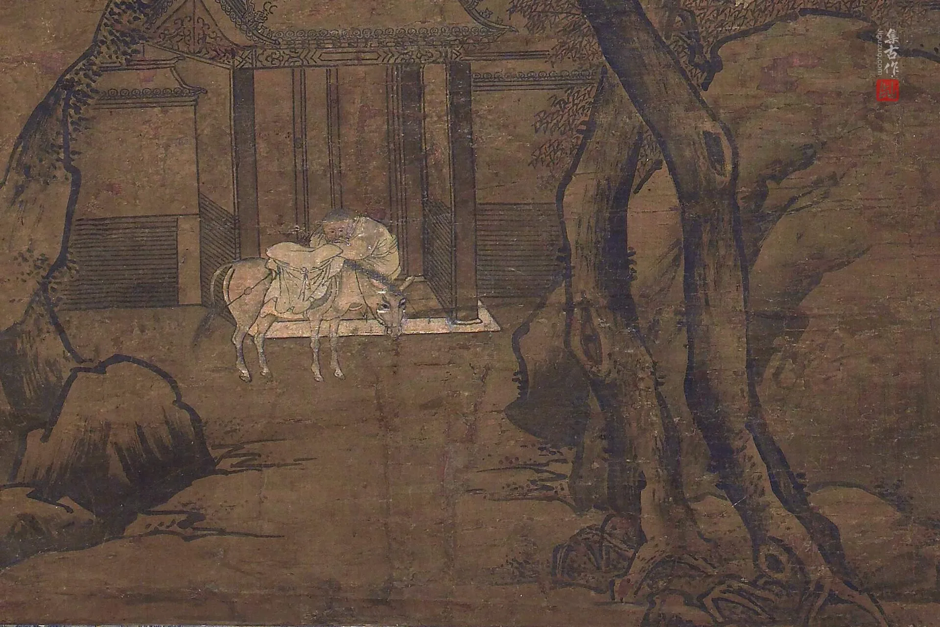 传李唐月景山水《山斋赏月图》局部 (2)