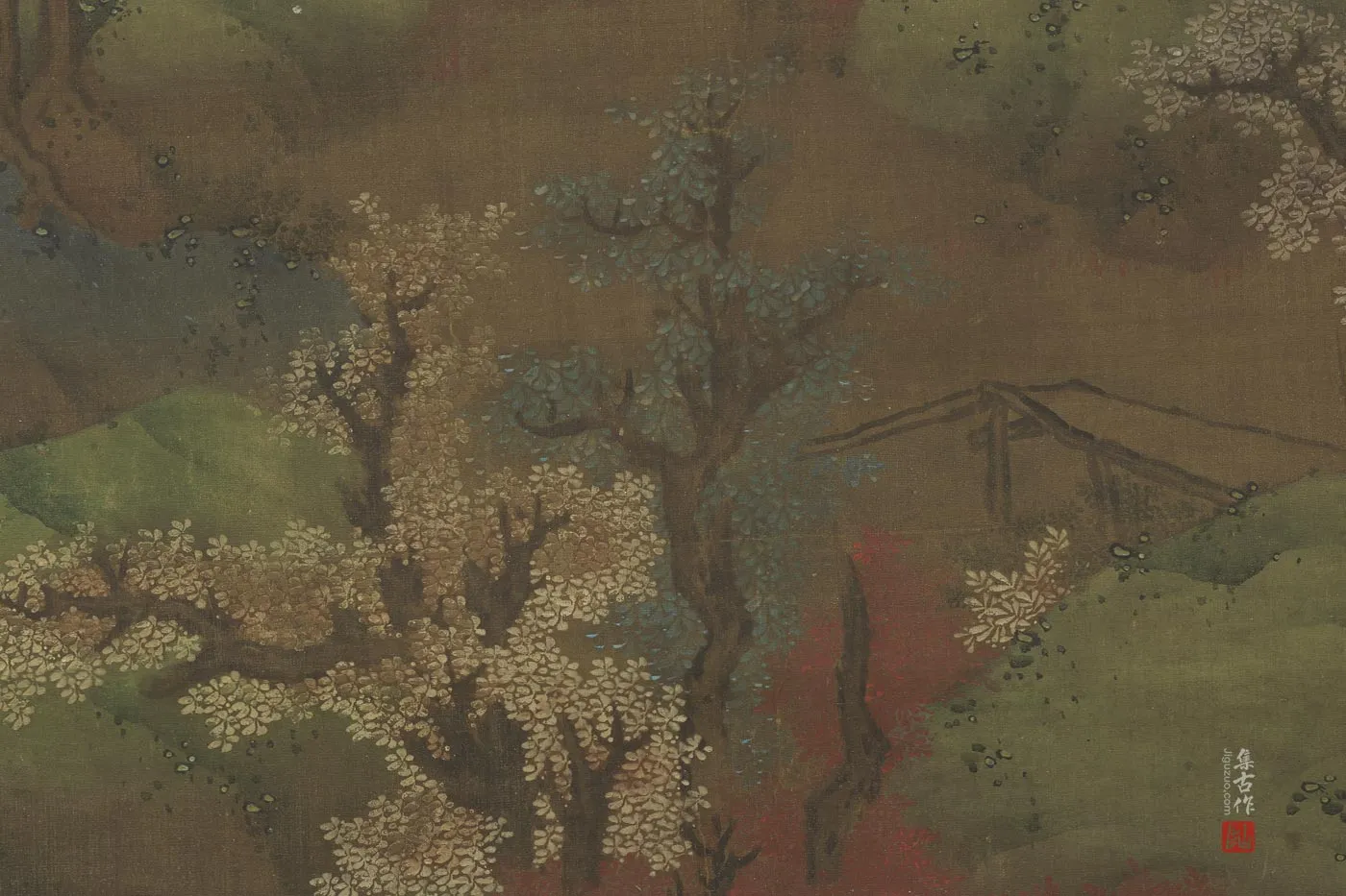 仿张僧繇没骨山水画轴局部 (2)