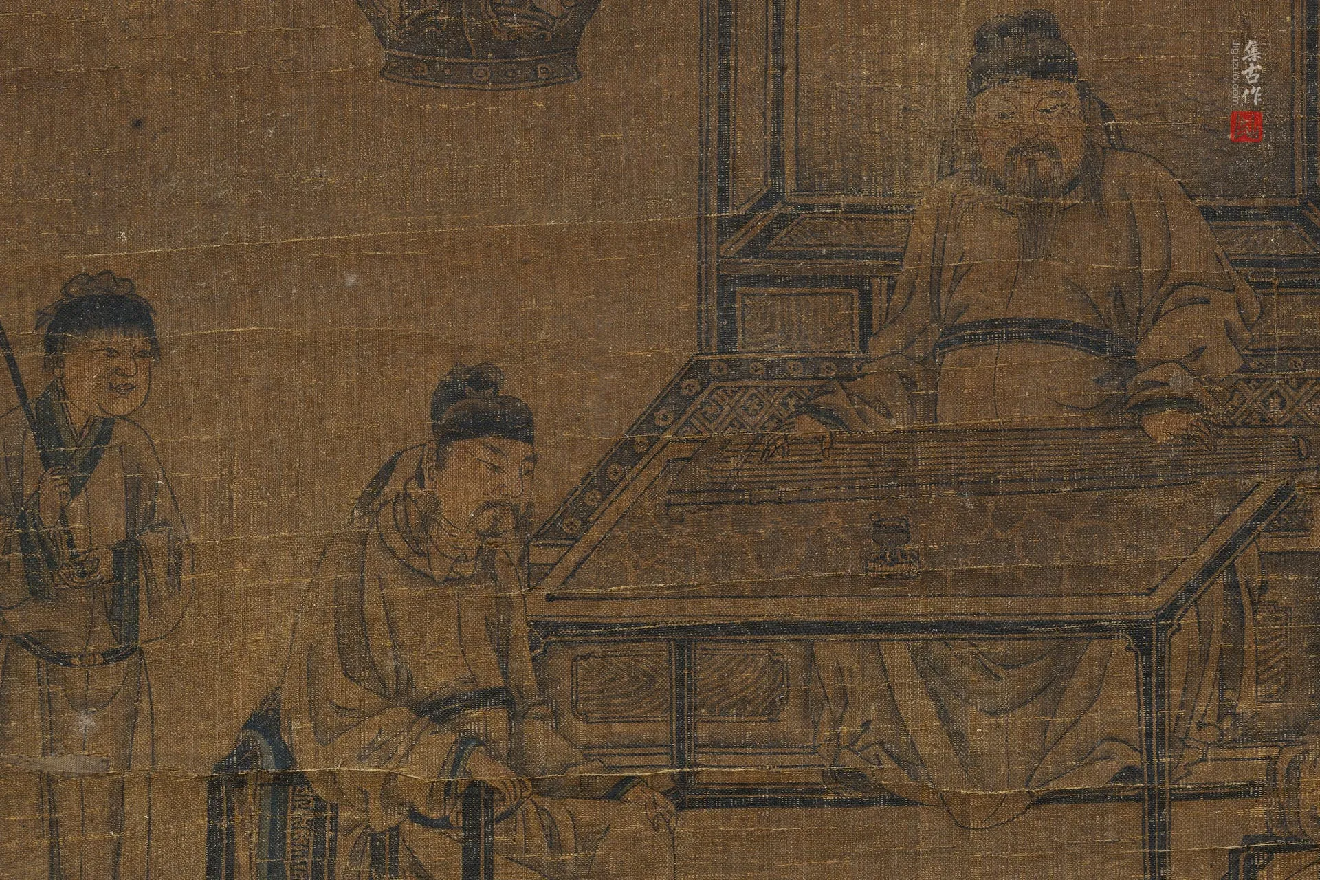 传李公麟人物画《高会习琴图》局部 (1)