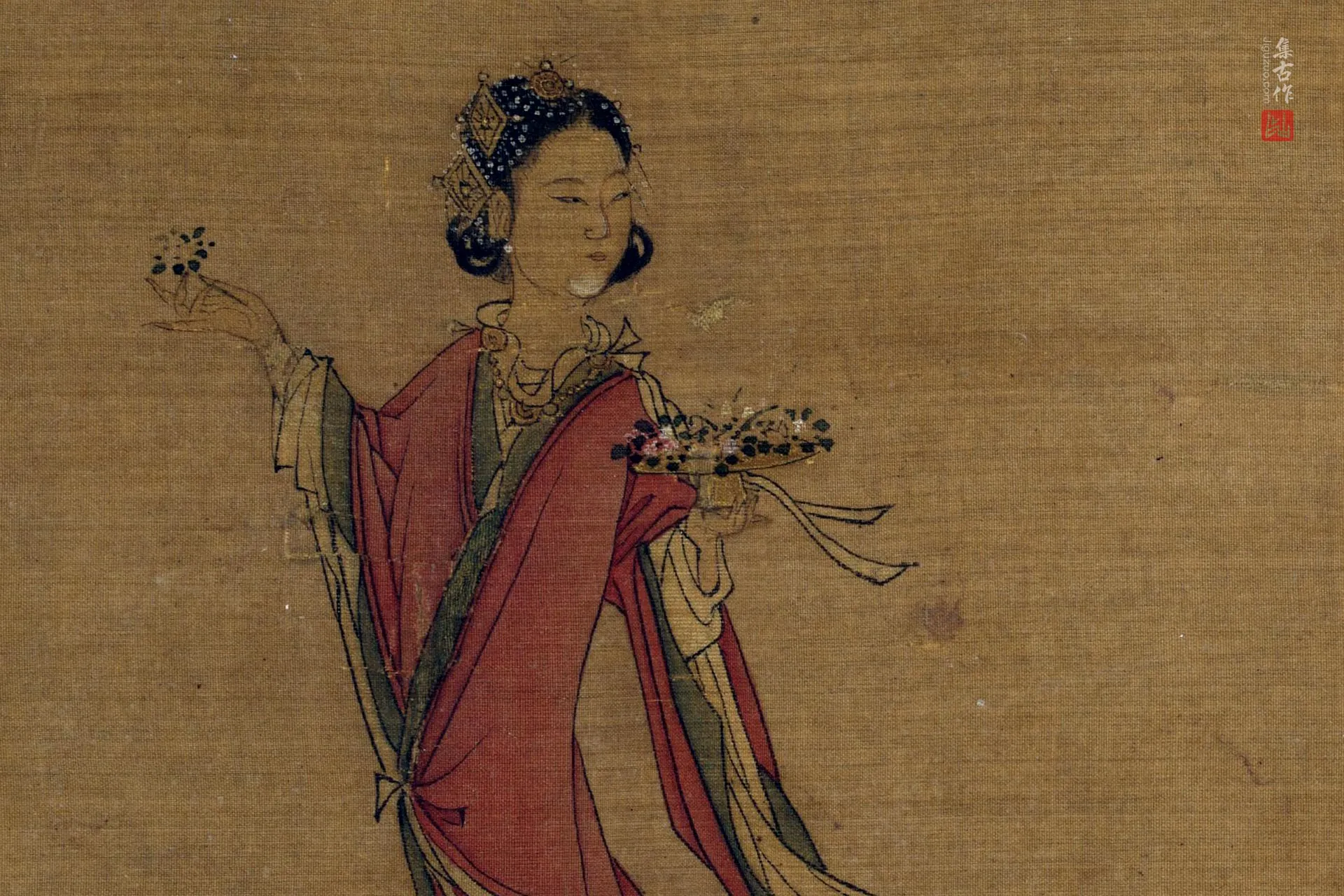 刘松年人物画《天女献花图》高清图局部 (4)