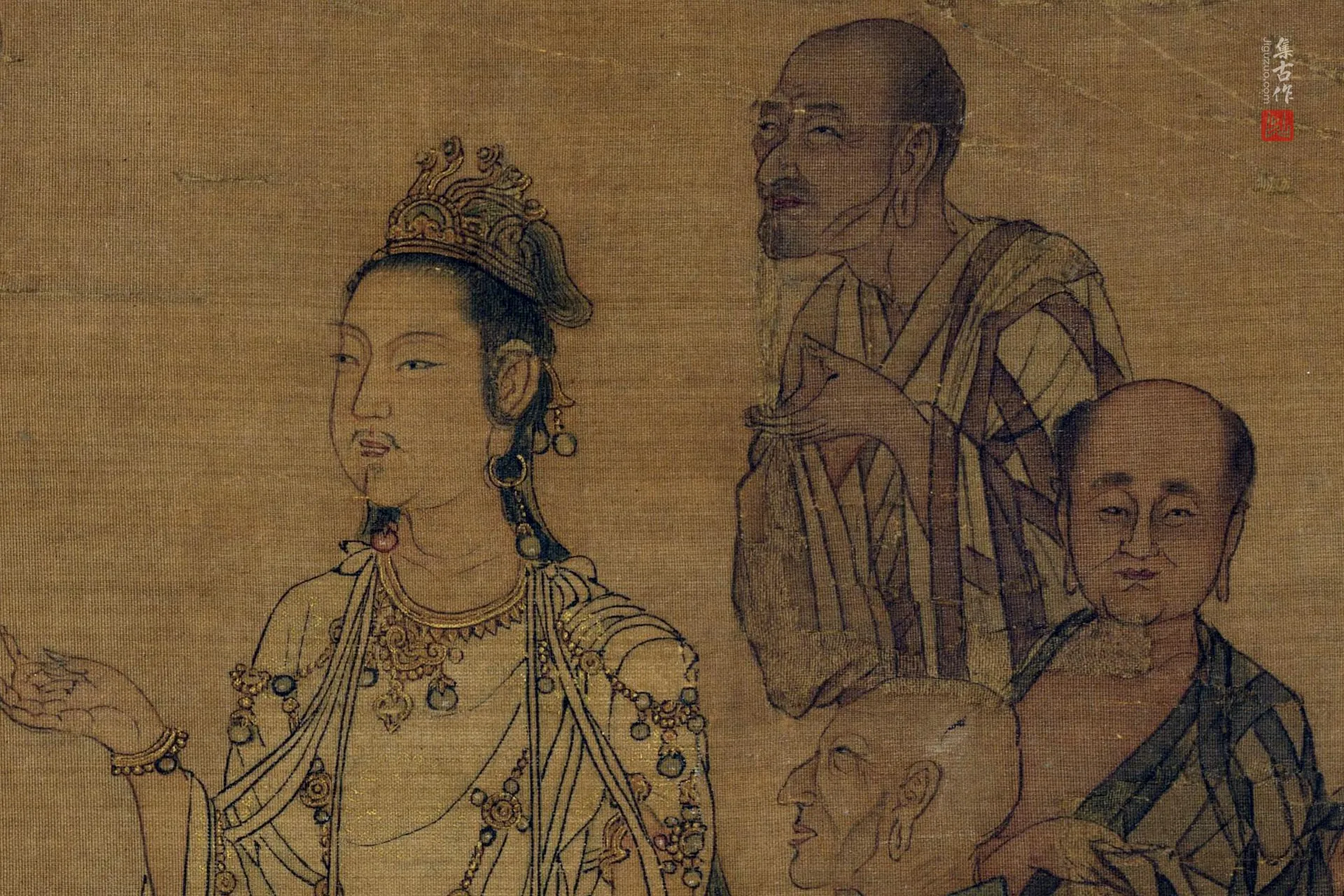 刘松年人物画《天女献花图》高清图局部 (1)