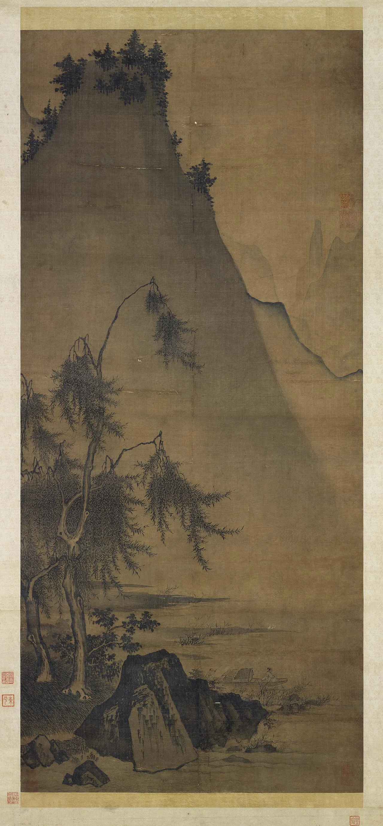 夏圭山水画《归棹图》轴
