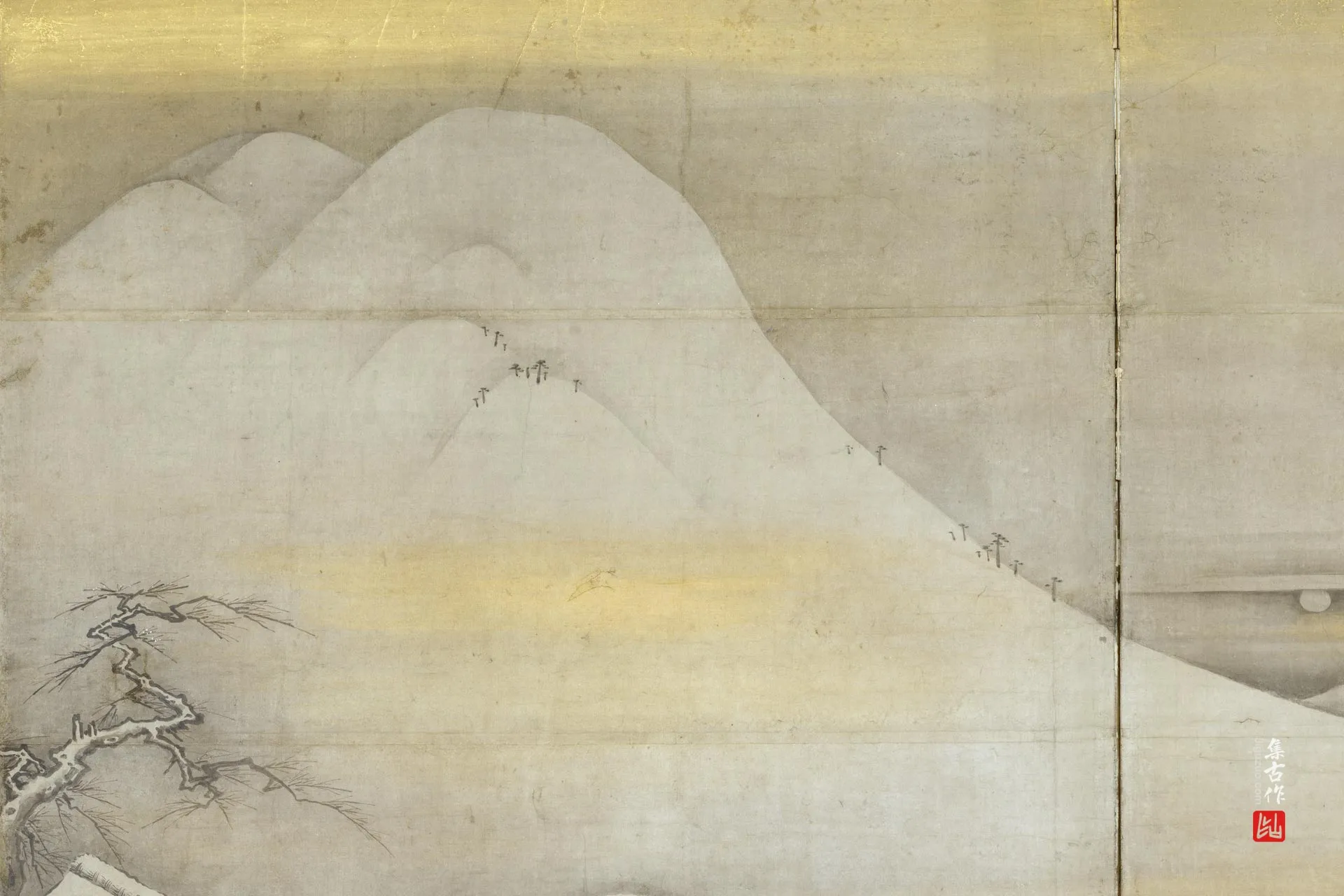 狩野山雪山水画《王子猷访戴安道图》局部 (3)