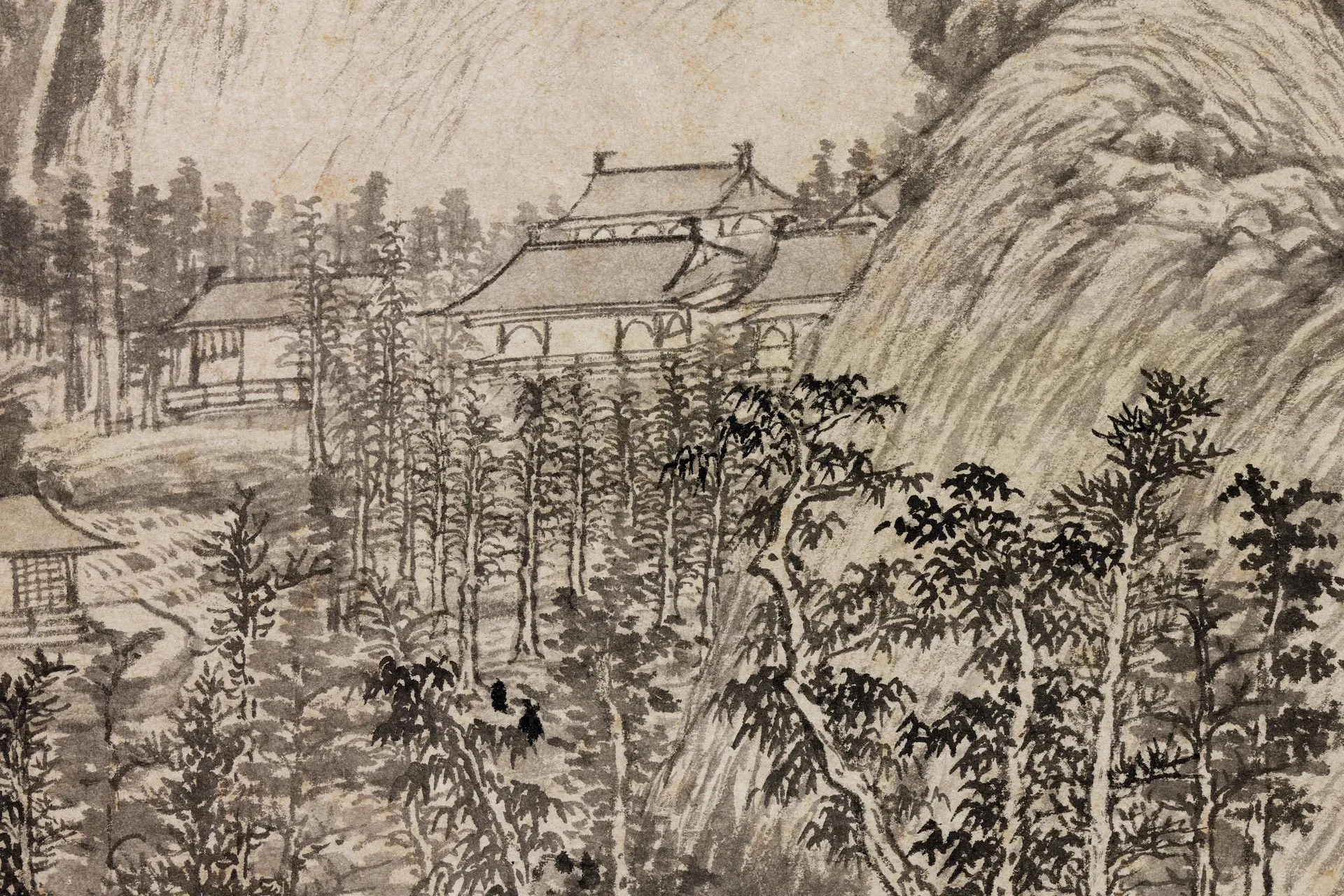 陈汝言山水画《百丈泉图》局部 (2)