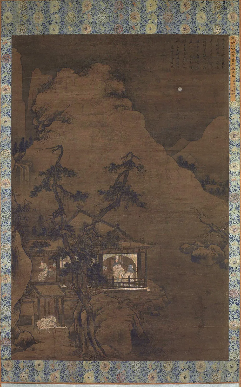 传李唐月景山水《山斋赏月图》