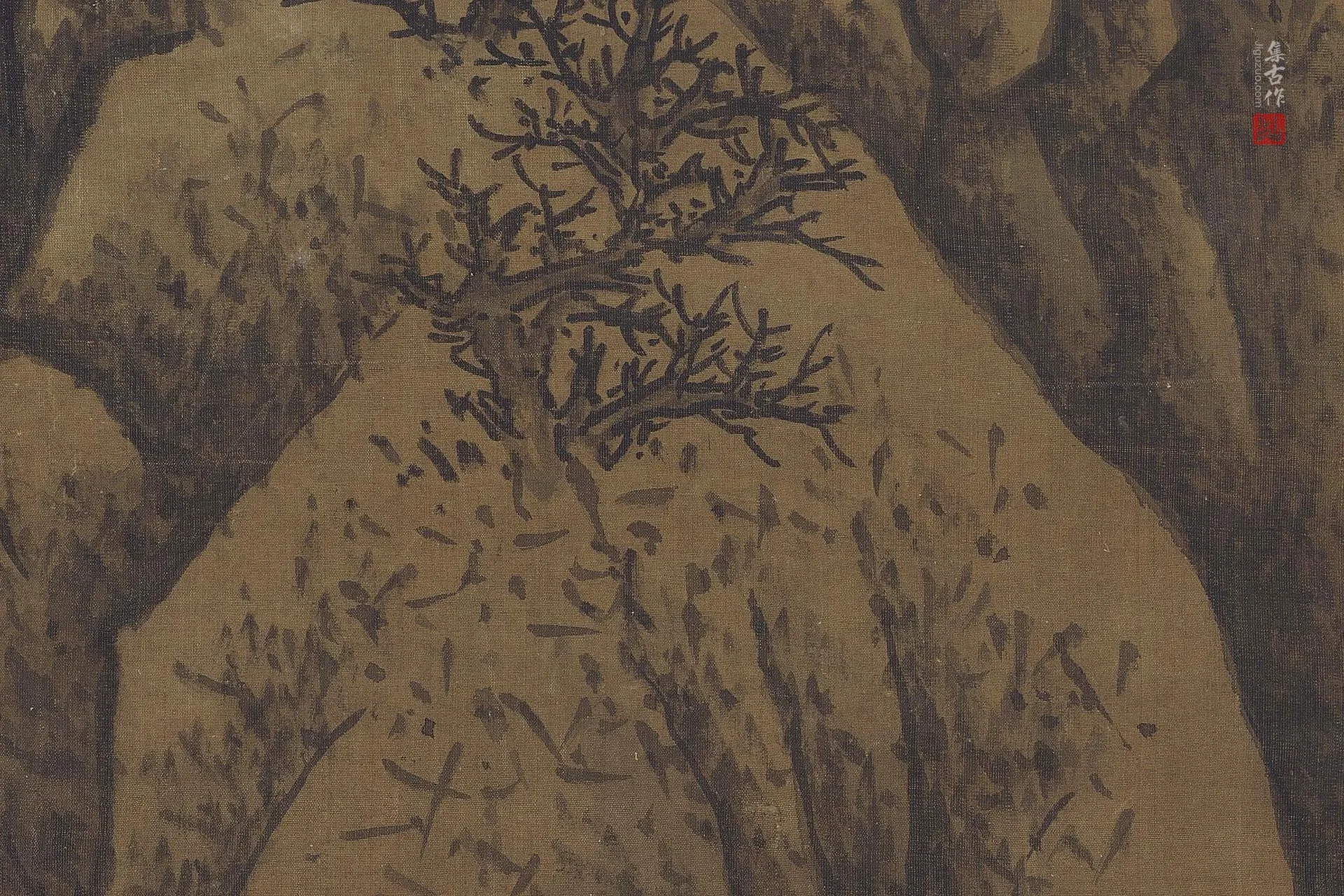 传范宽山水画《雪山萧寺图》高清局部 (3)