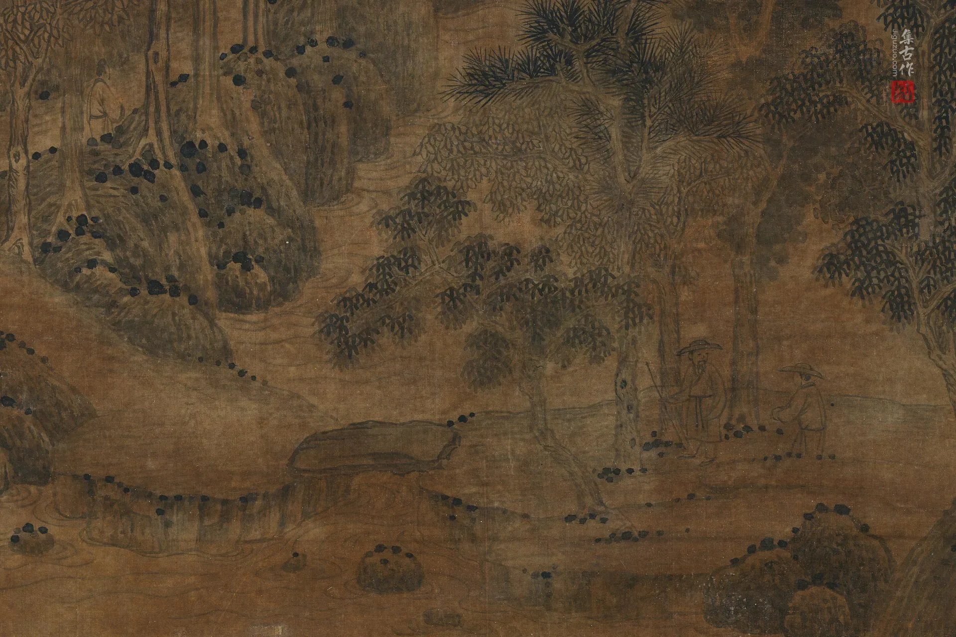 传董源山水画《画长林萧逸图》局部 (4)
