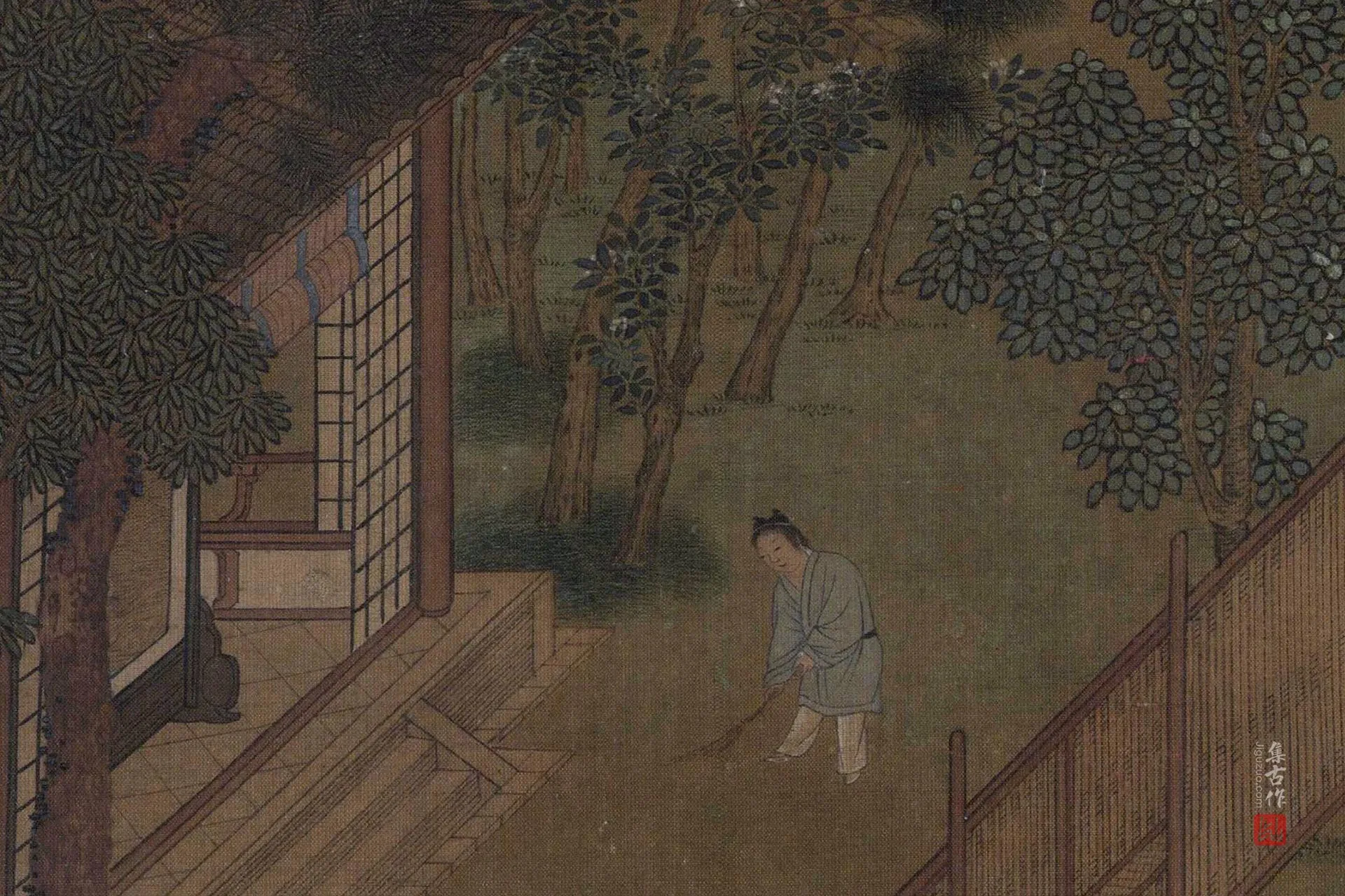 传刘松年《山馆读书图》高清图局部 (2)