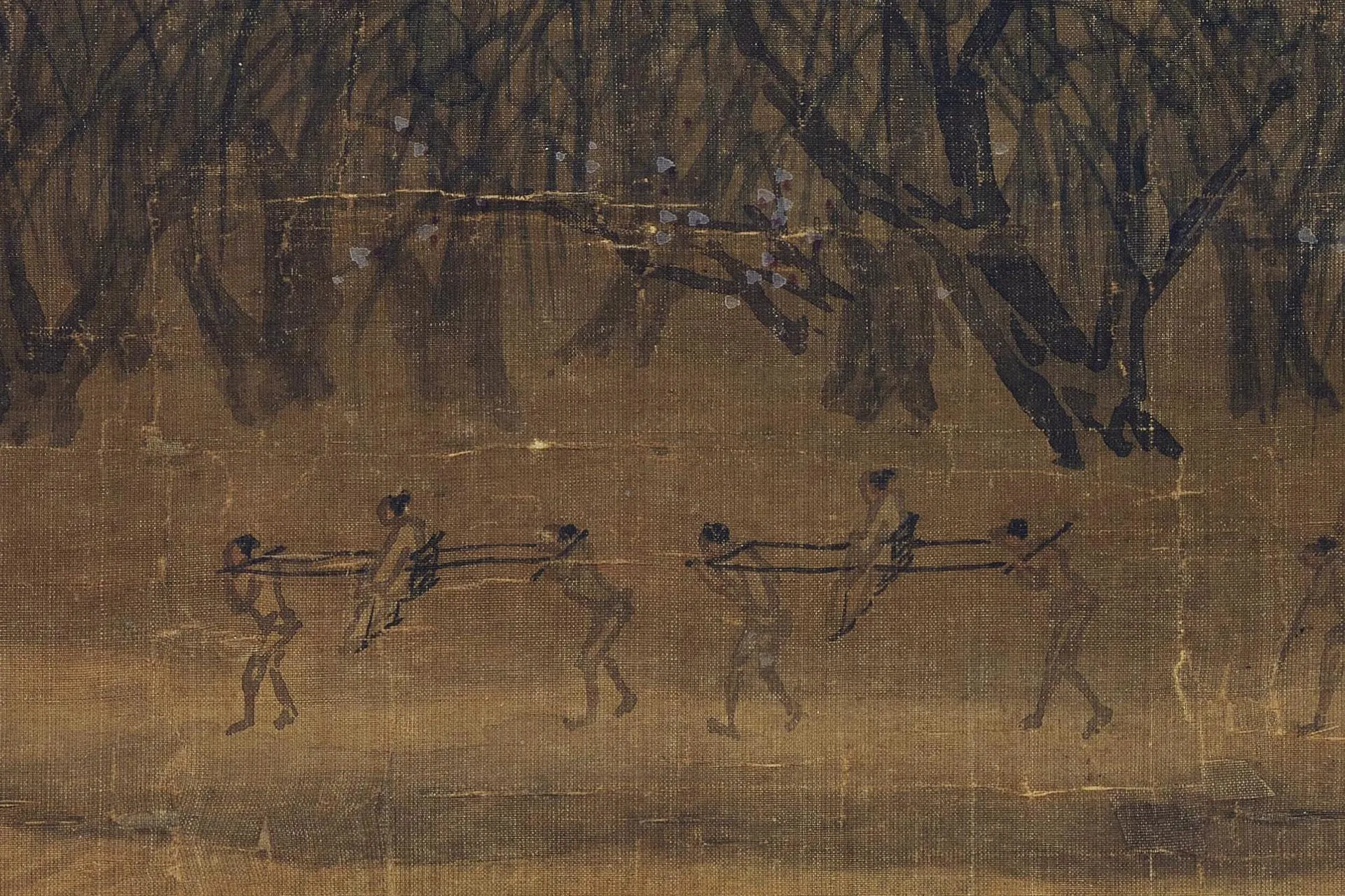 夏圭山水画《西湖柳艇图》高清大图局部 (6)