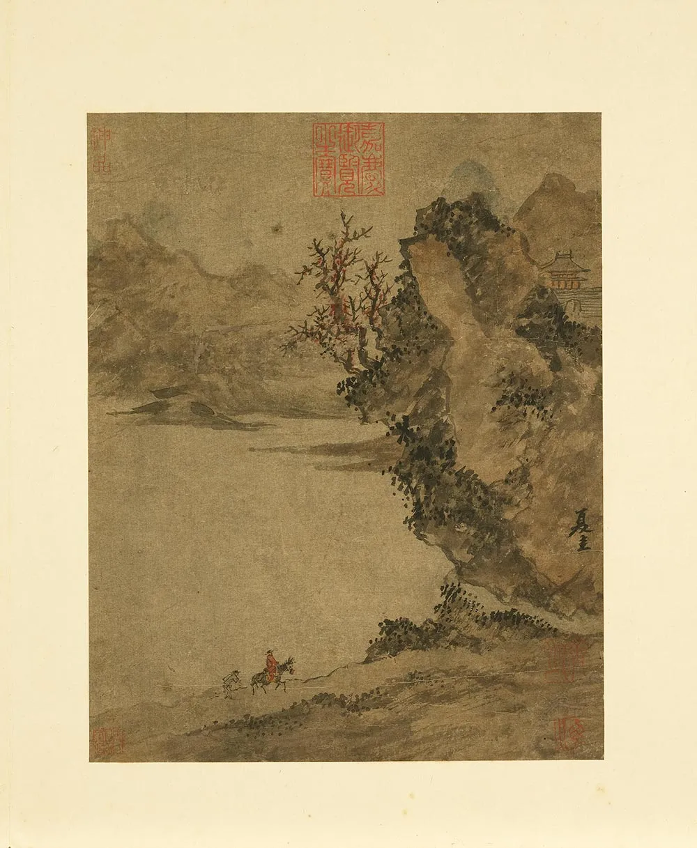 夏圭山水《江滨策蹇》页