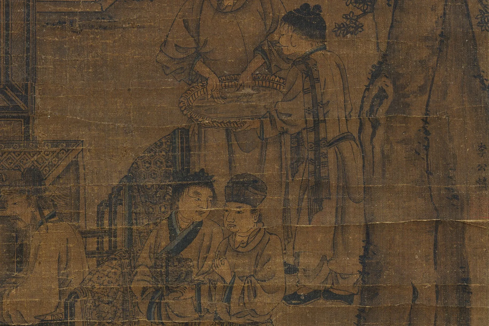 传李公麟人物画《高会习琴图》局部 (2)