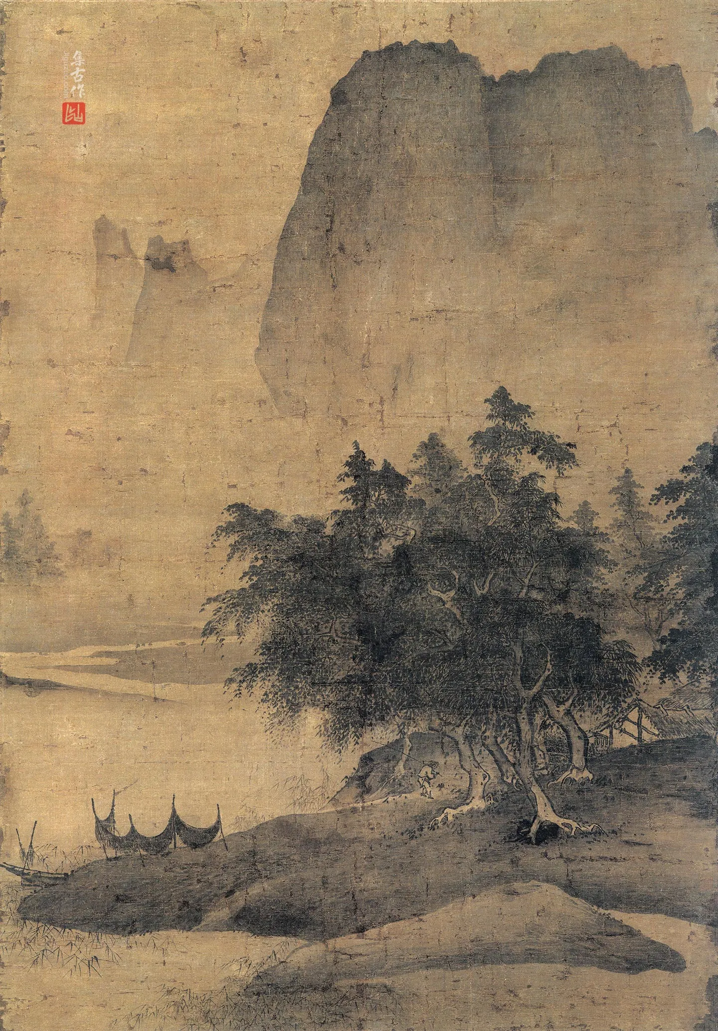 传夏圭山水《雨余烟树图》又名《雨后渔归图》轴