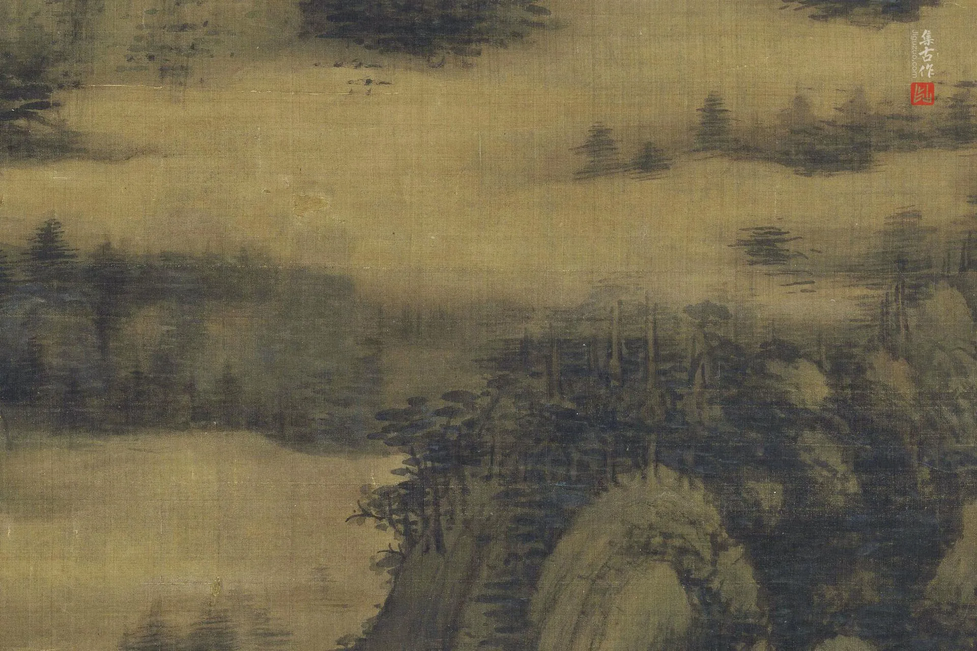 传董源山水画《洞天山堂图》局部 (3)