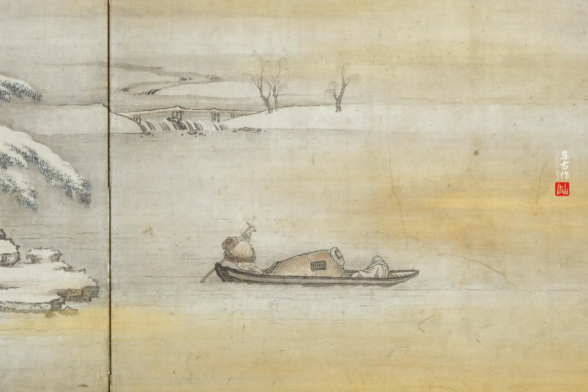 狩野山雪山水画《王子猷访戴安道图》局部 (1)