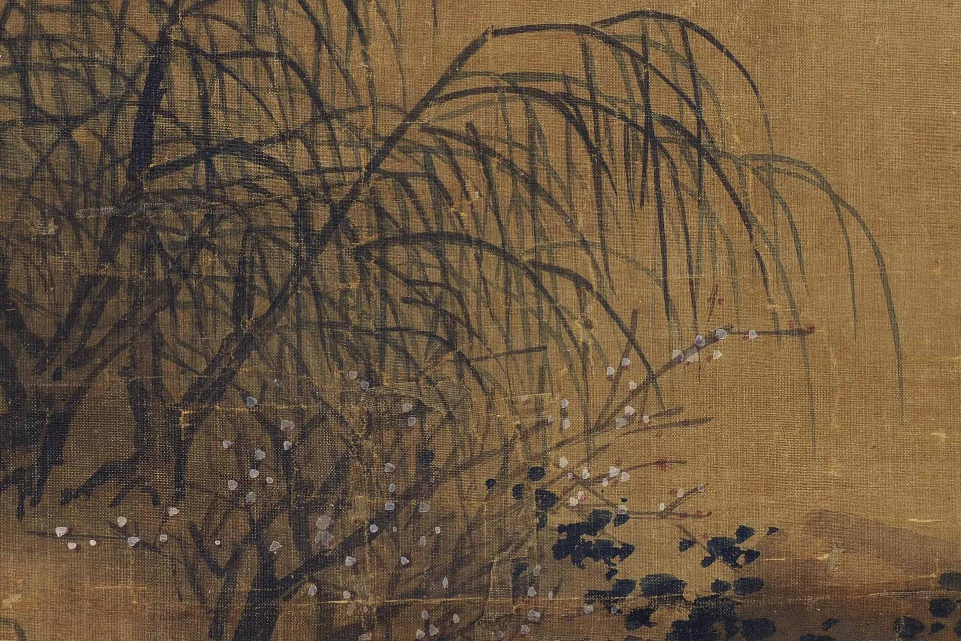 夏圭山水画《西湖柳艇图》高清大图局部 (7)