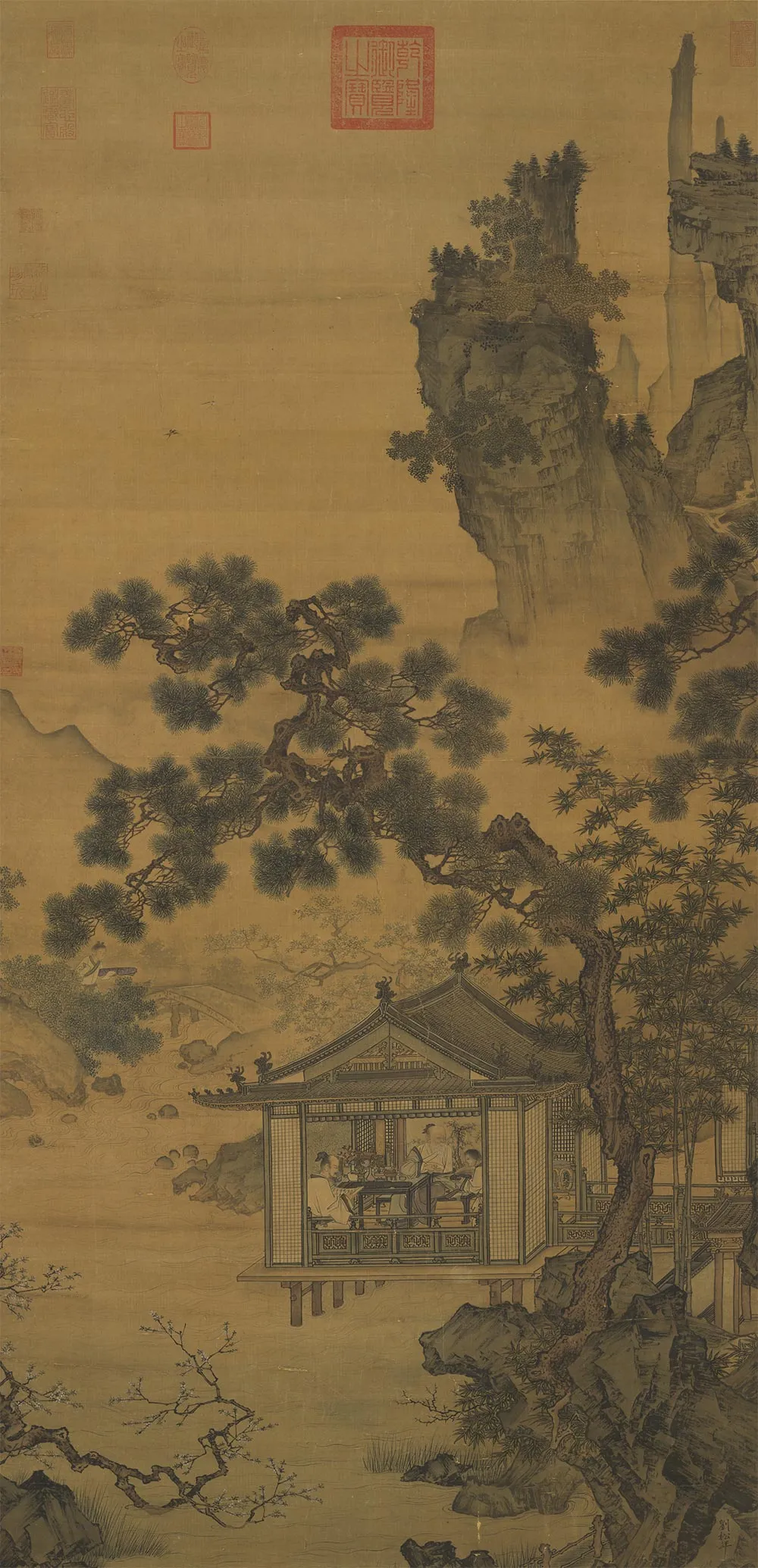 传刘松年山水人物画《溪亭客话图》