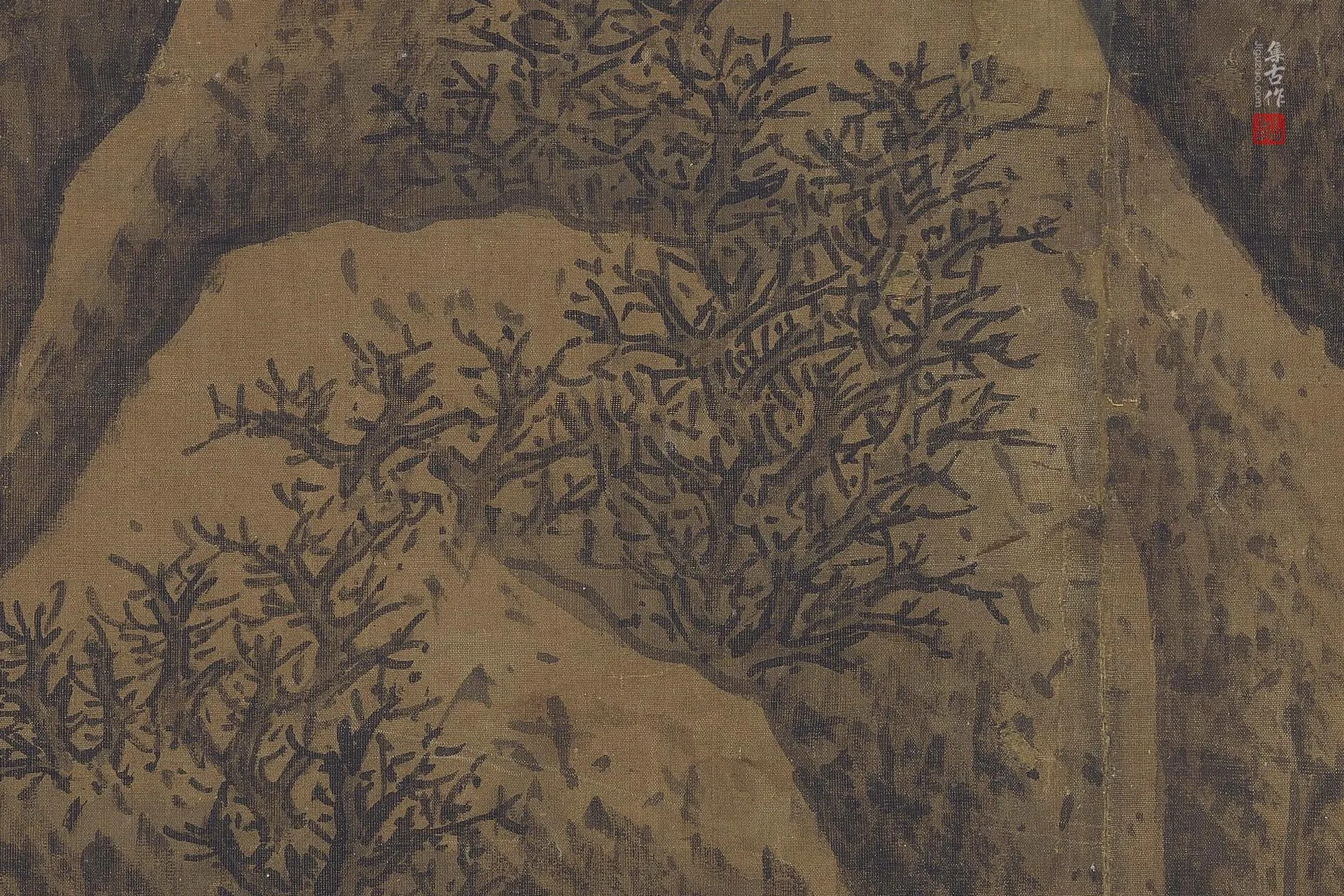 传范宽山水画《雪山萧寺图》高清局部 (4)