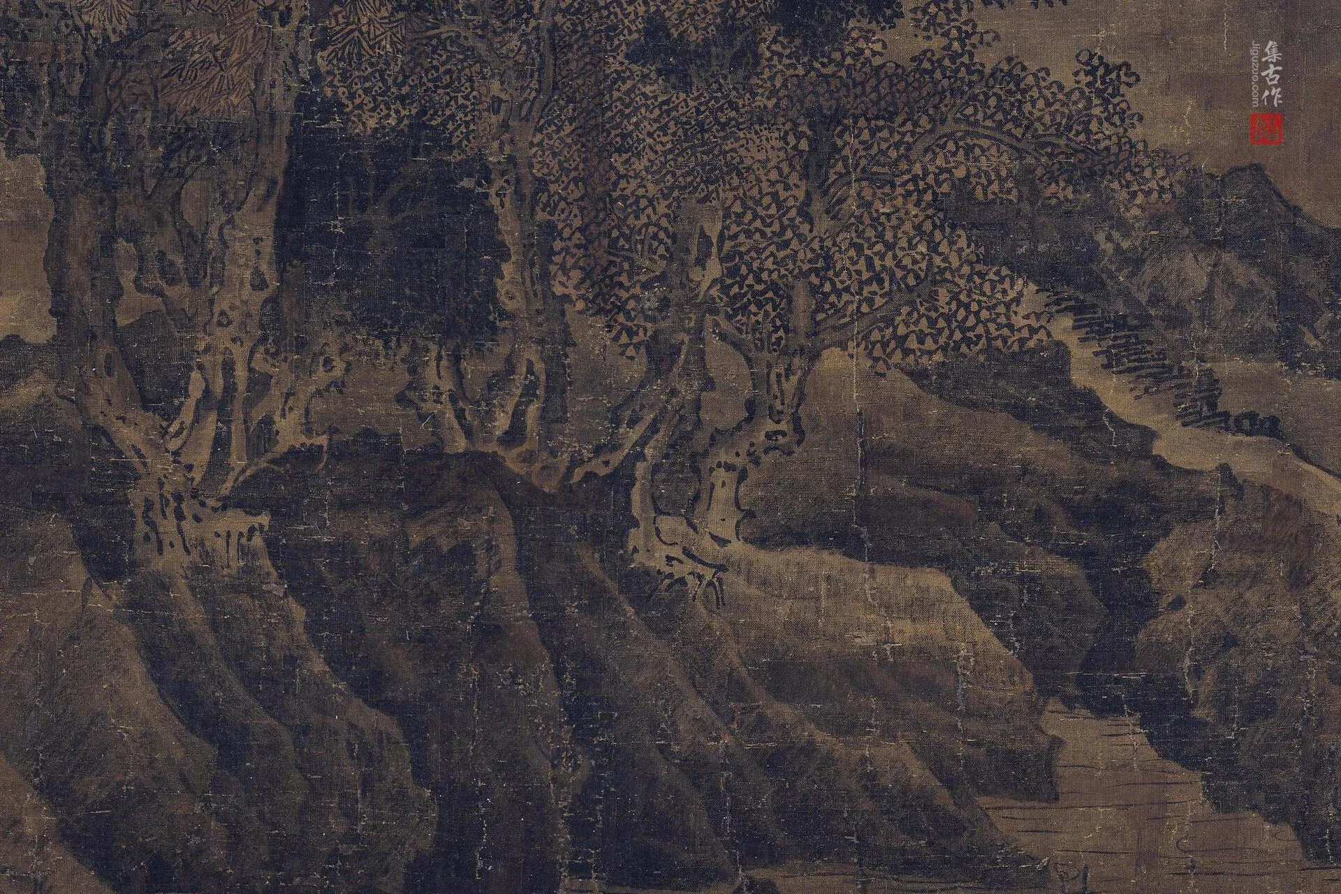 传范宽山水画《临流独坐图》局部 (2)