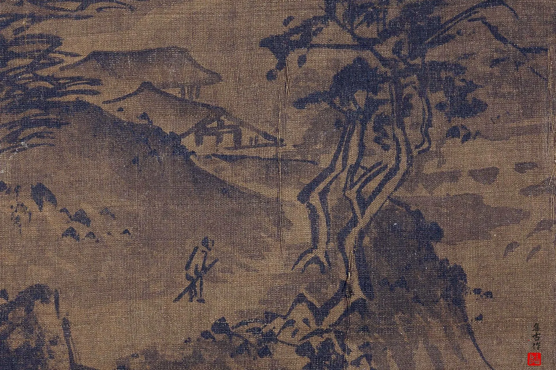 夏圭水墨山水《溪山高逸图》高清大图局部 (3)
