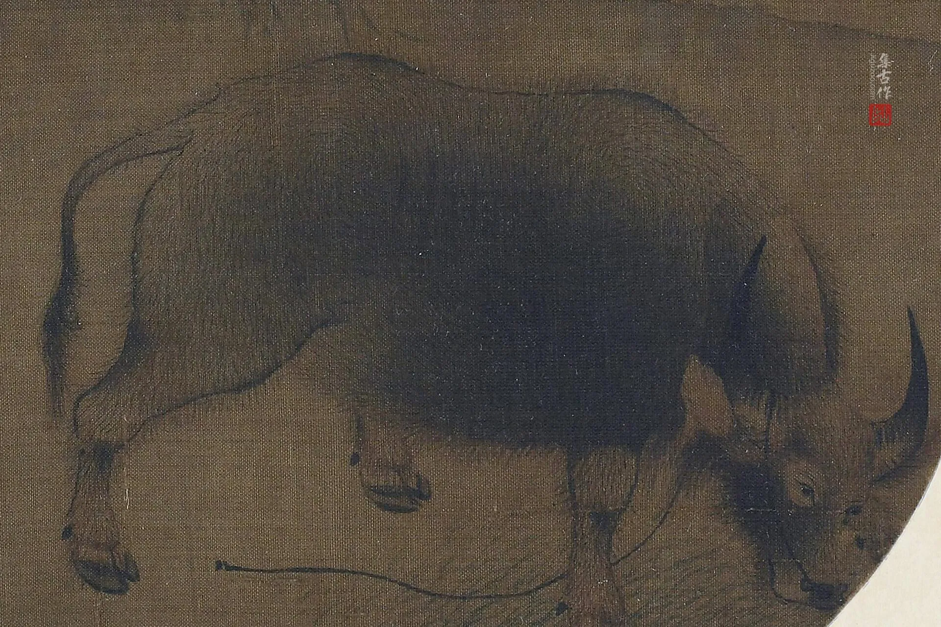 传夏圭《柳荫牧牛图》高清局部 (2)