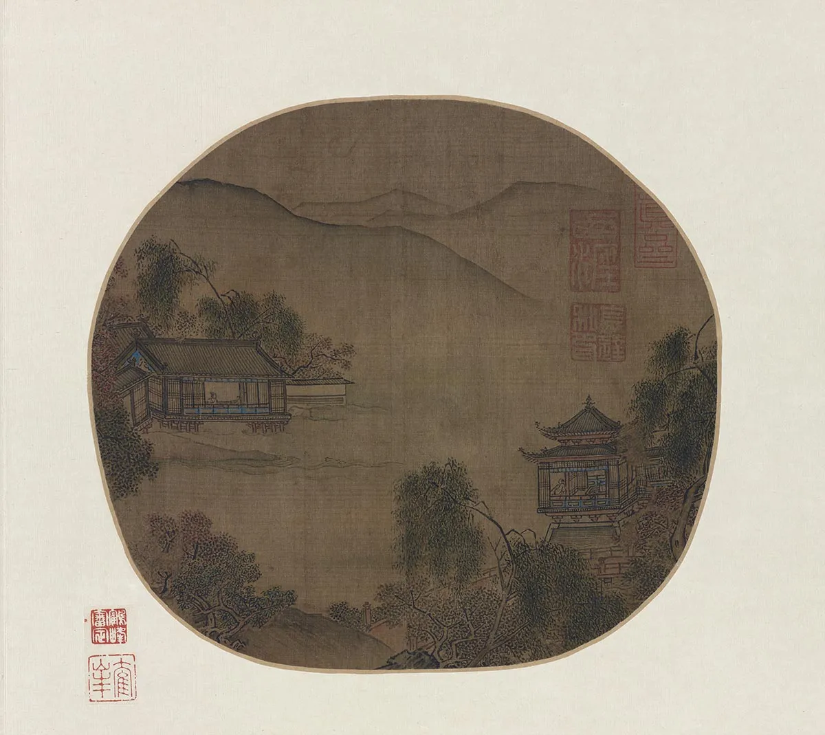 南宋山水《山涧亭荫图》团扇页