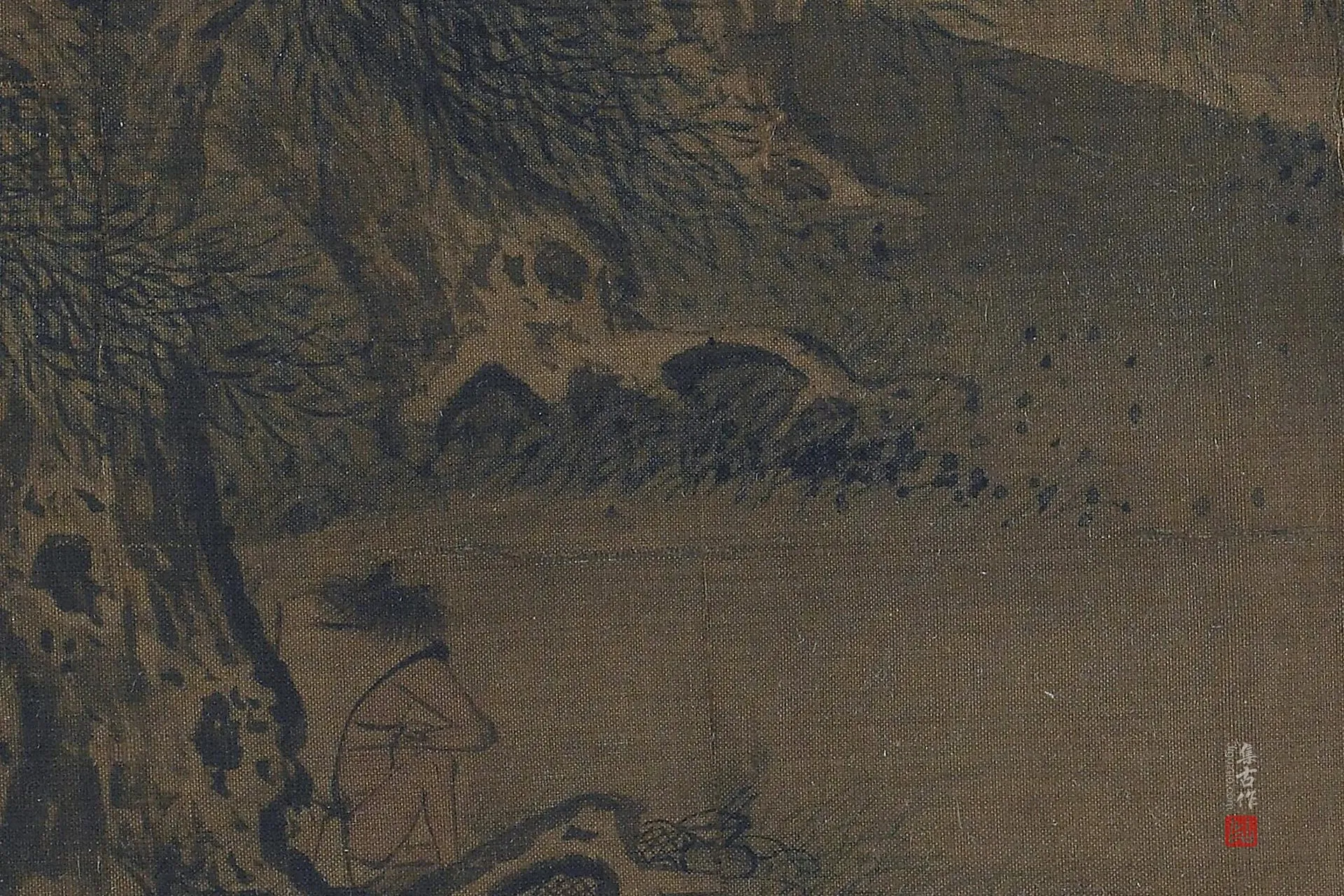 传夏圭《柳荫牧牛图》高清局部 (1)