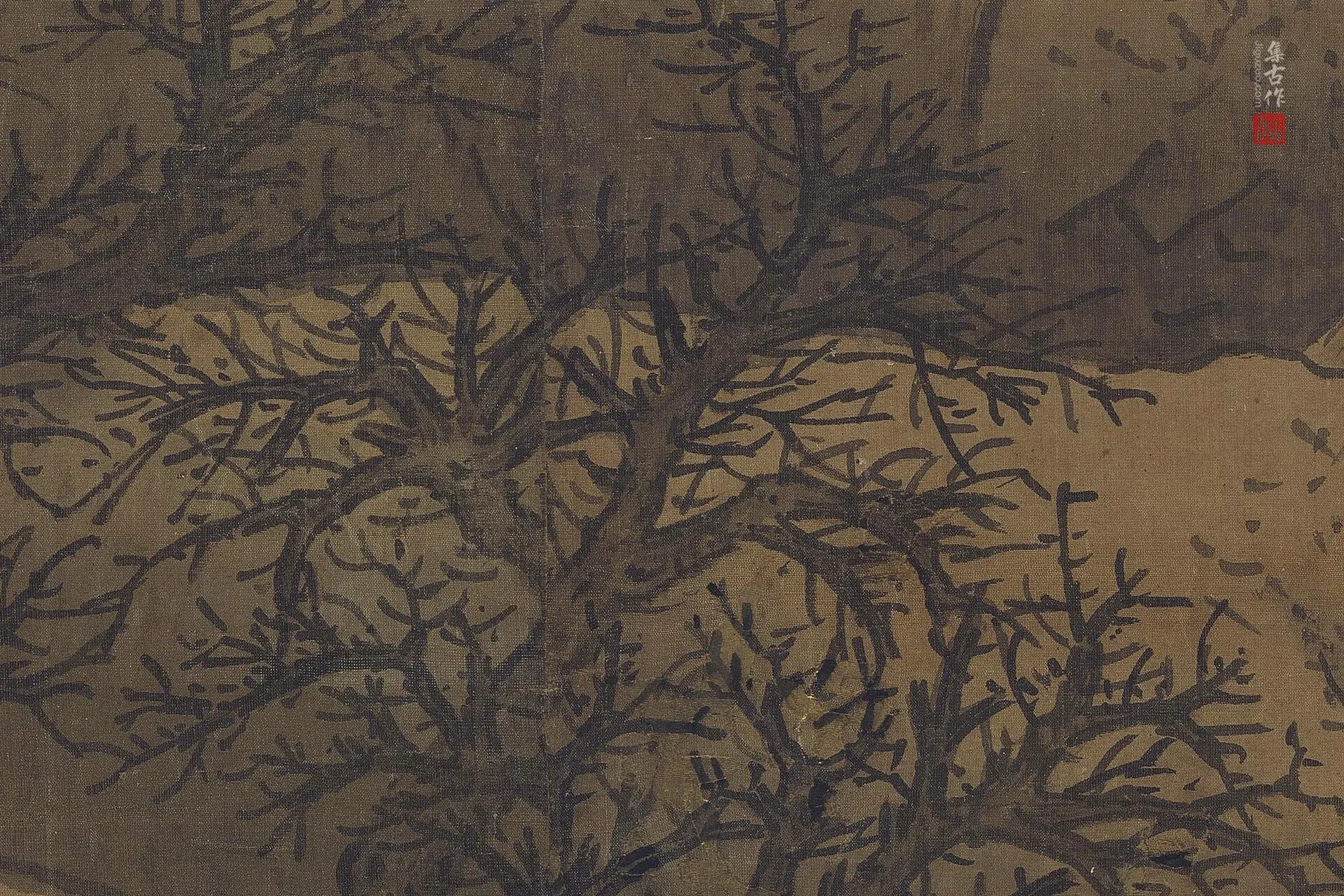 传范宽山水画《雪山萧寺图》高清局部 (2)