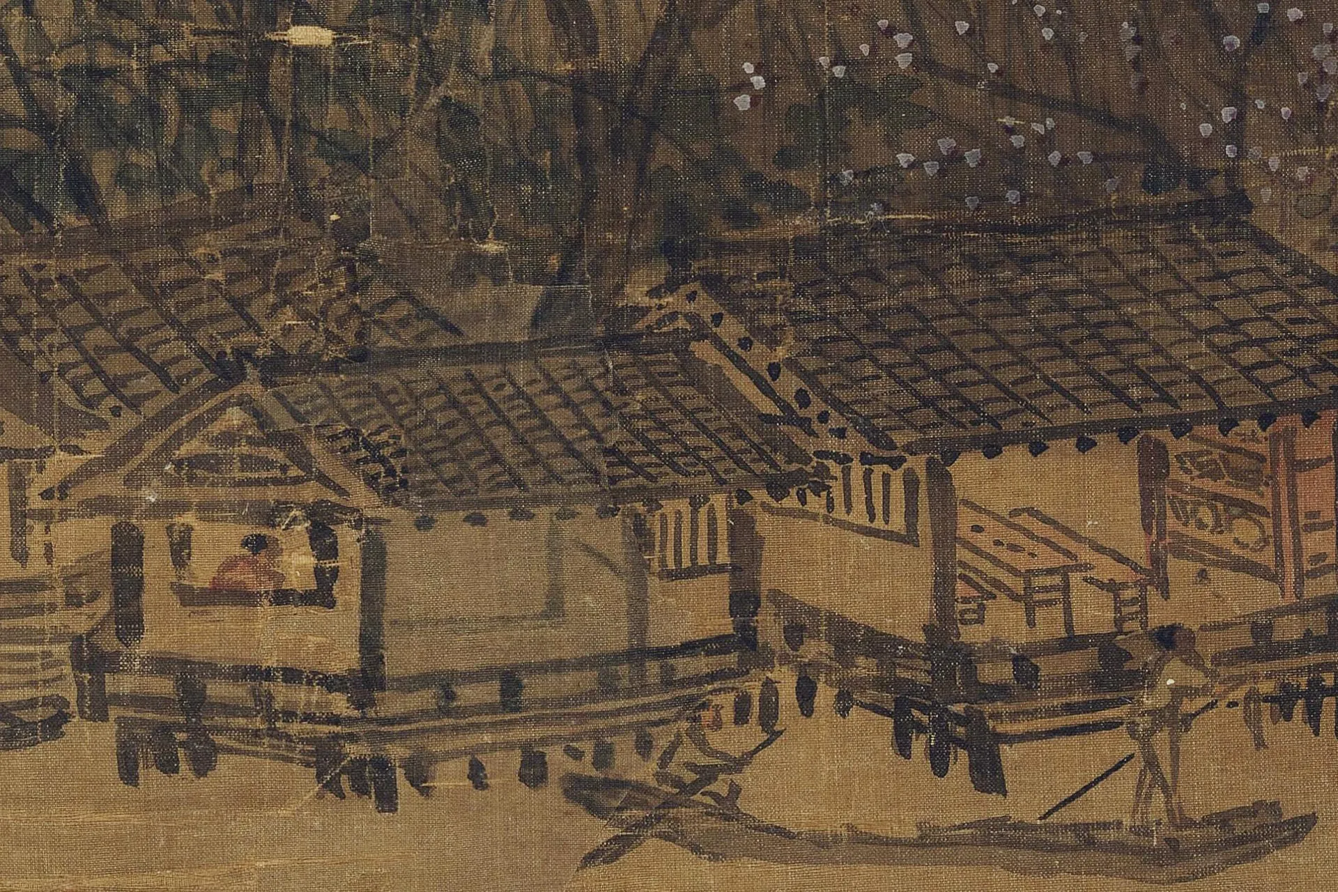 夏圭山水画《西湖柳艇图》高清大图局部 (2)