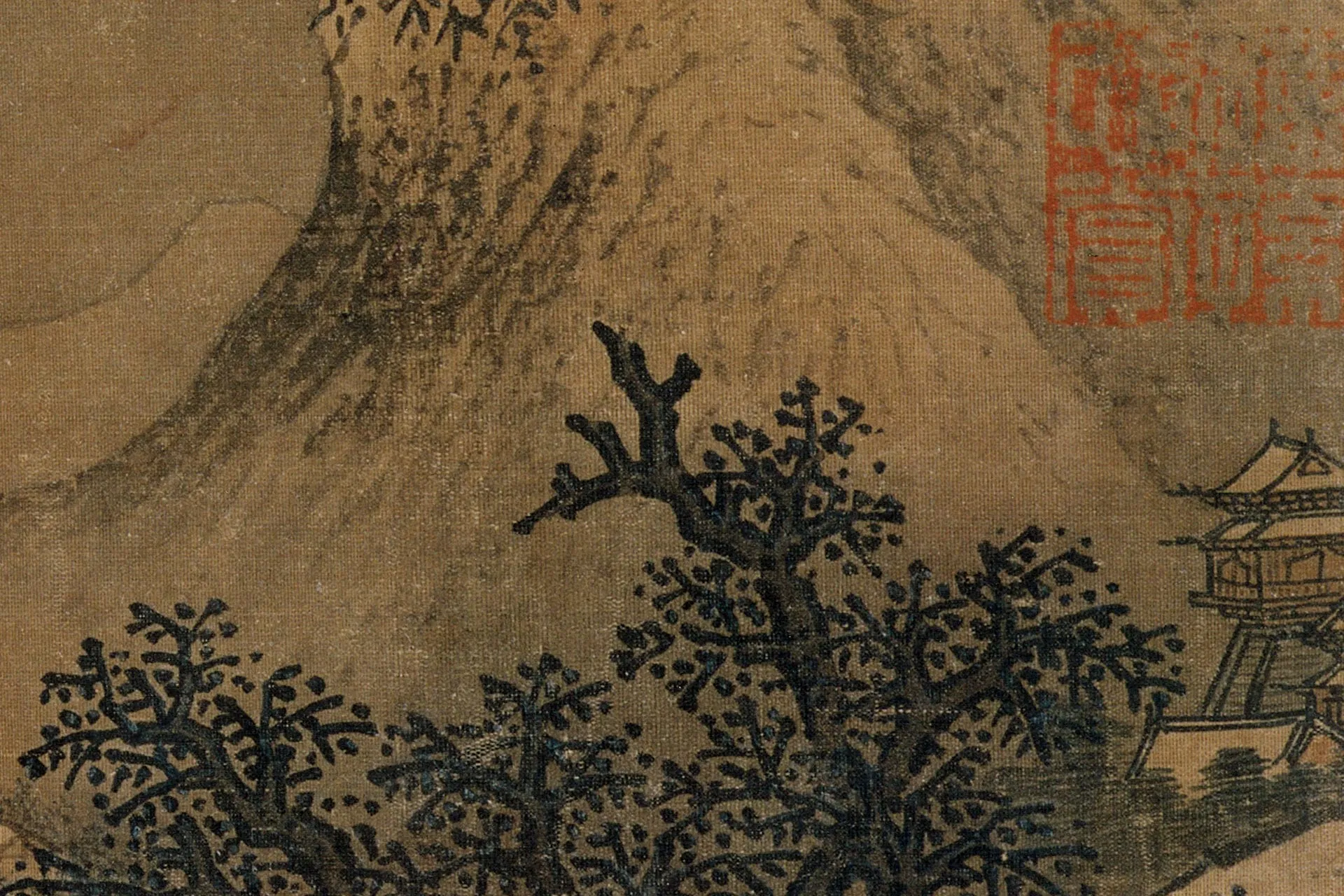 传范宽雪景山水《雪山萧寺图》高清局部 (1)