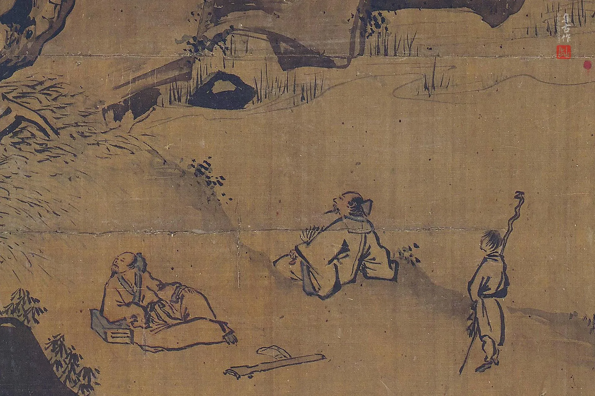 传夏圭《听琴观瀑图》局部 (1)