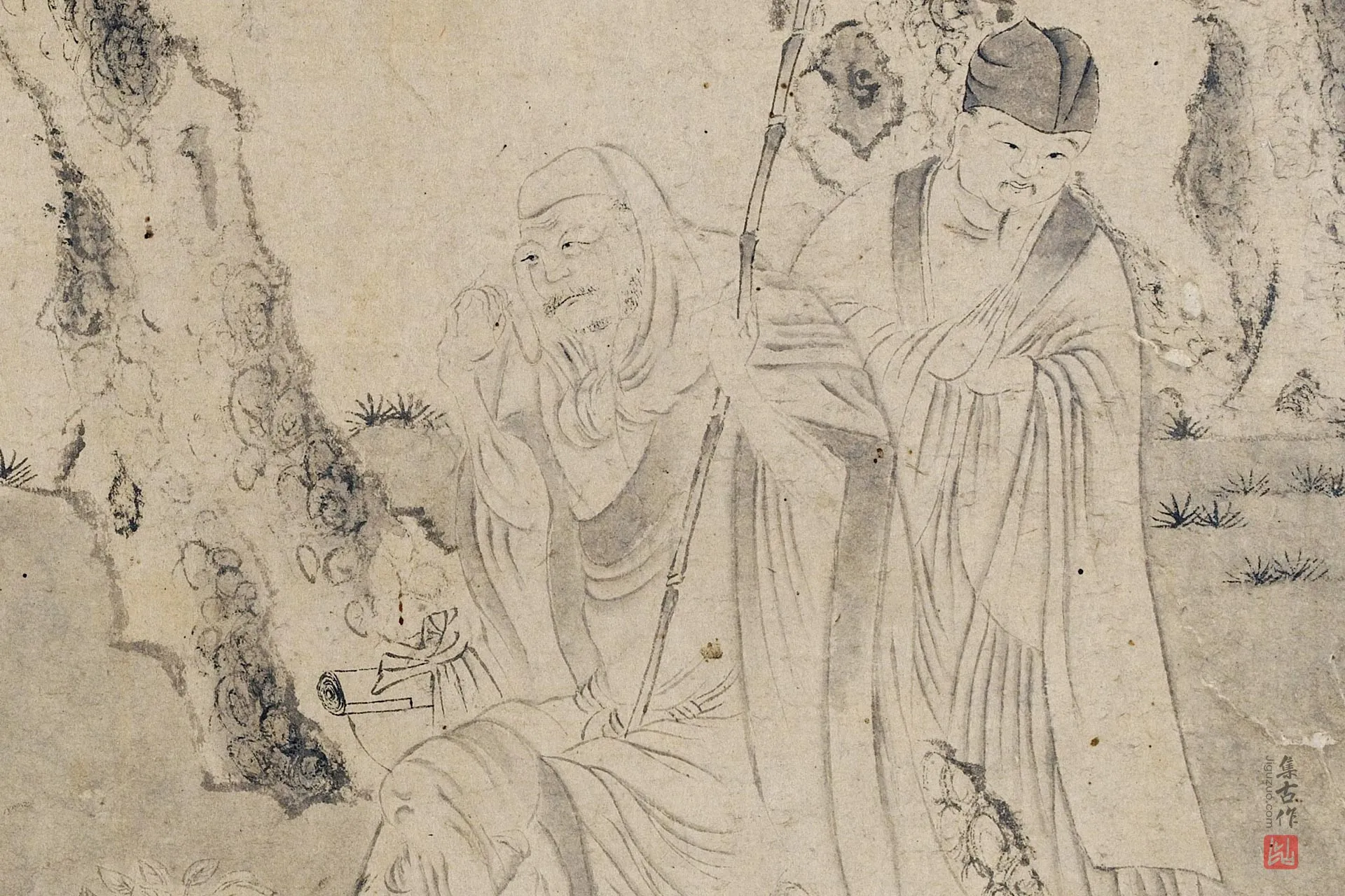传李公麟《松下罗汉侍从图》局部 (1)