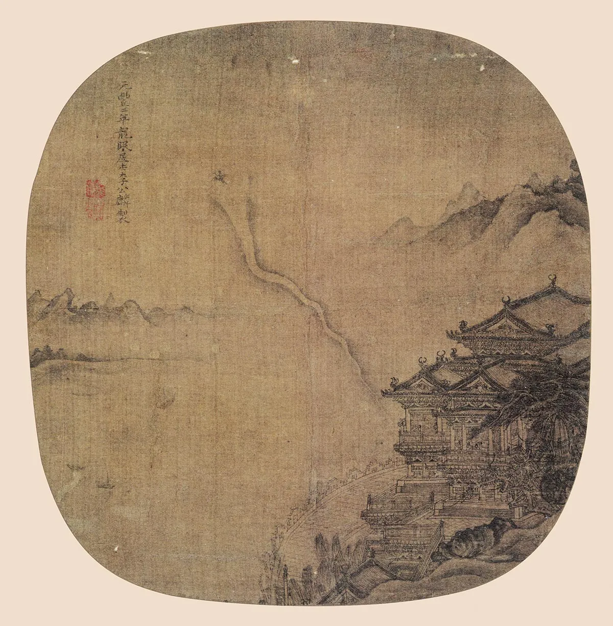 传李公麟界画《黄鹤楼图》团扇页