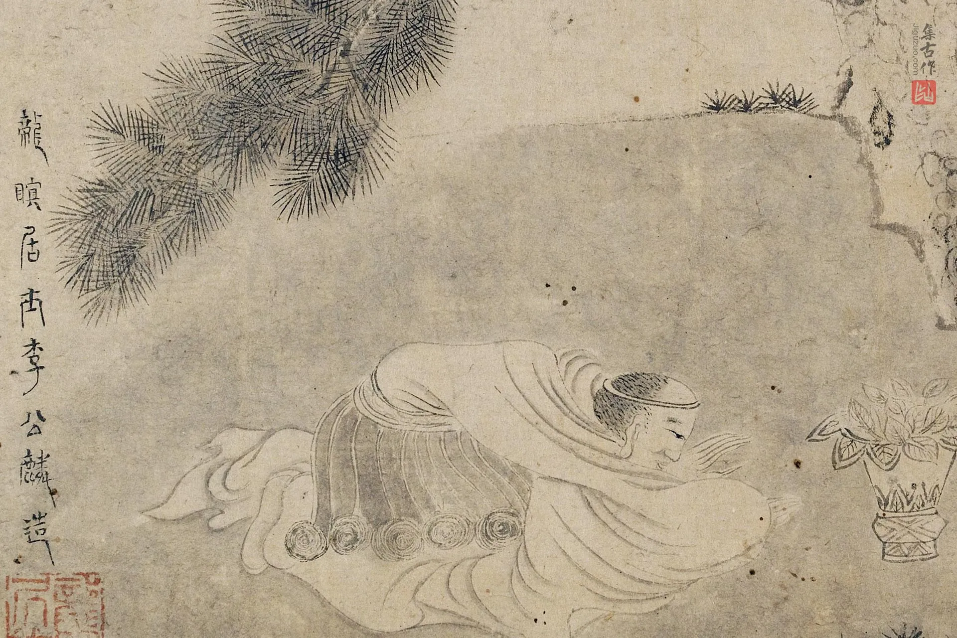 传李公麟《松下罗汉侍从图》局部 (2)