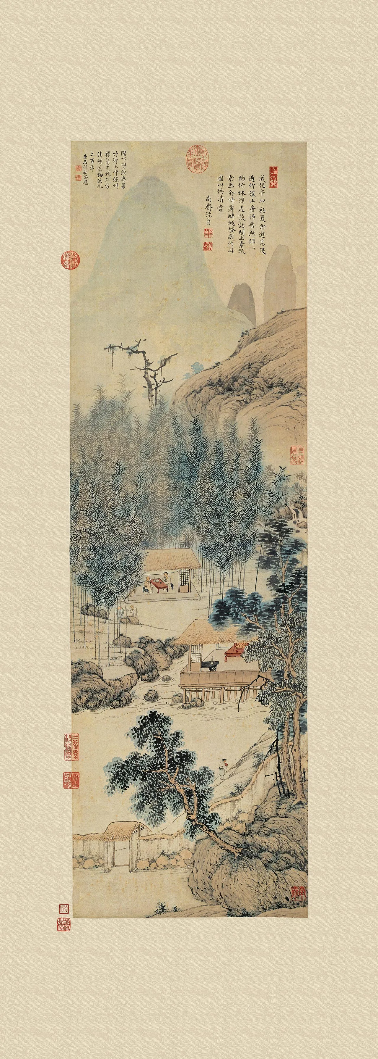 沈贞山水画《竹炉山房图》轴