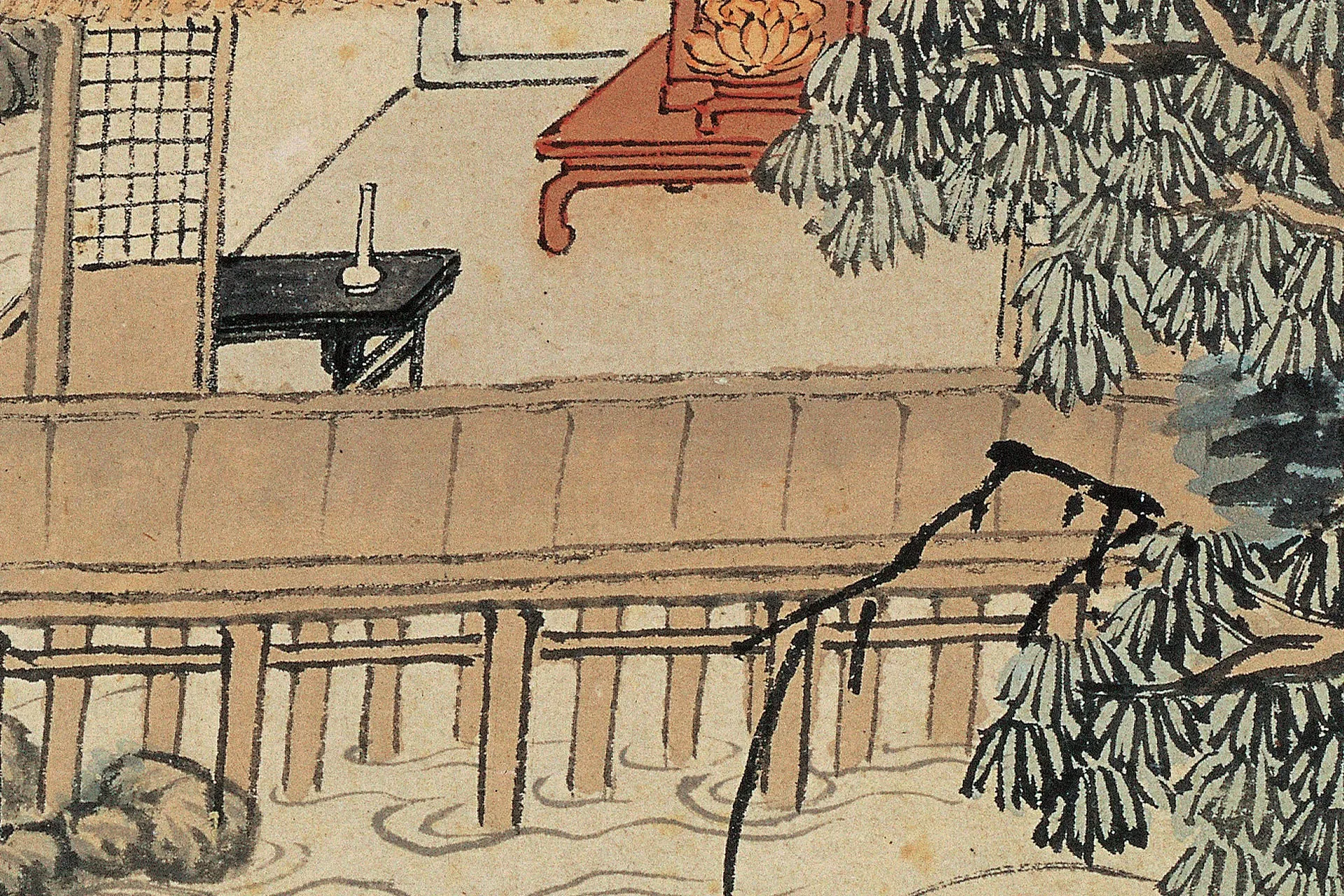 沈贞山水画《竹炉山房图》高清大图局部 (3