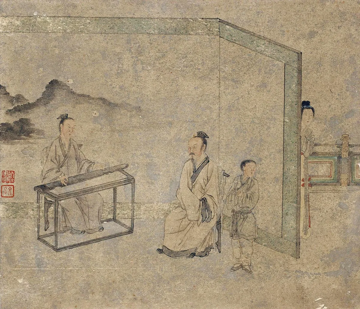 传李公麟人物画《听琴图》页