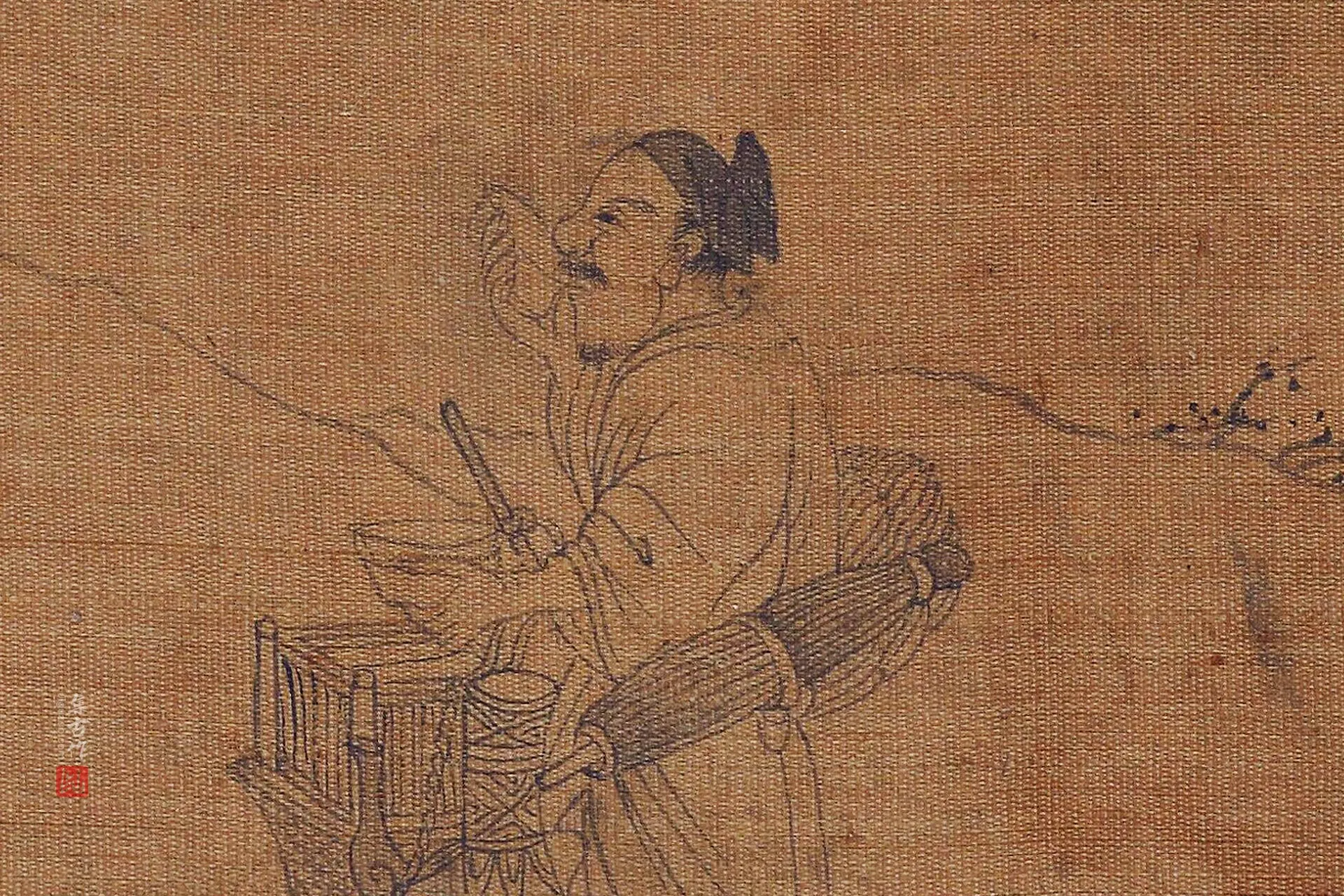 传李公麟白描画《商旅歇饮图》高清大图局部 (1)