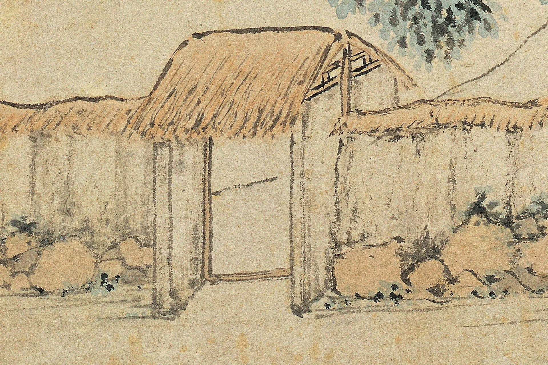 沈贞山水画《竹炉山房图》高清大图局部 (5)