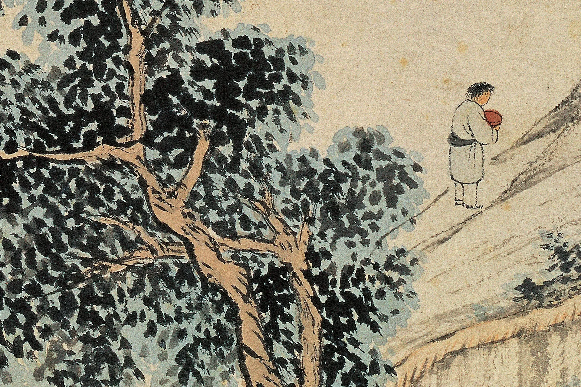 沈贞山水画《竹炉山房图》高清大图局部 (4)