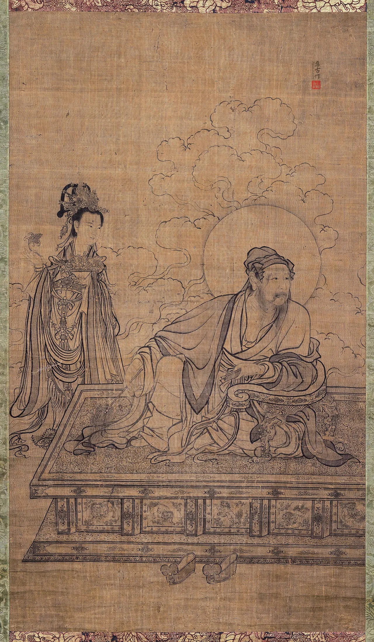 传李公麟白描画《维摩居士像》轴
