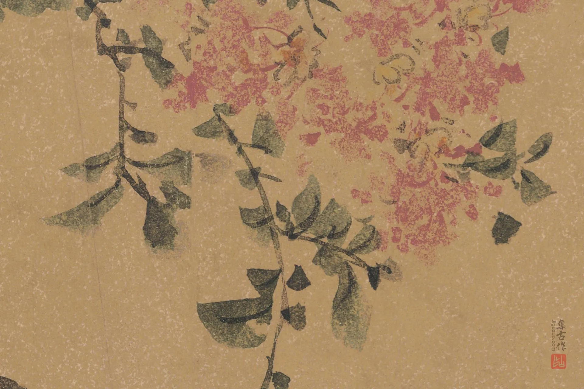 陈淳花卉《紫薇图》扇面高清局部 (1)