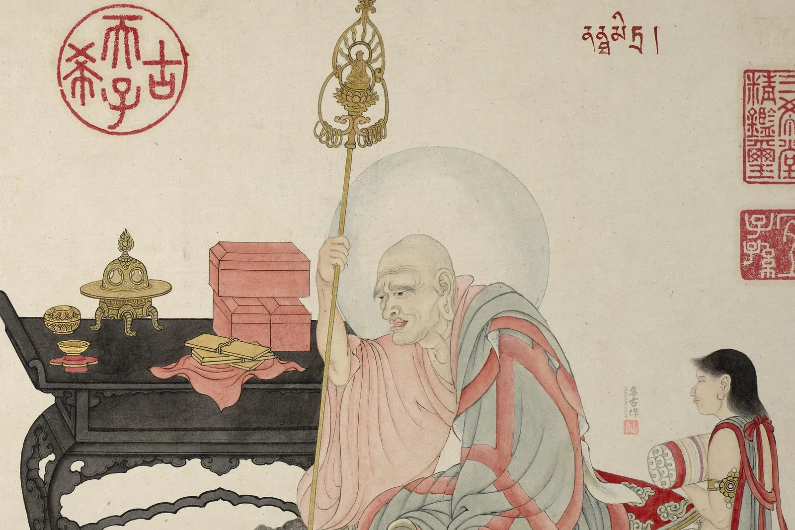 清庄豫德佛道人物画《纳纳答密答喇尊者》局部 (2)