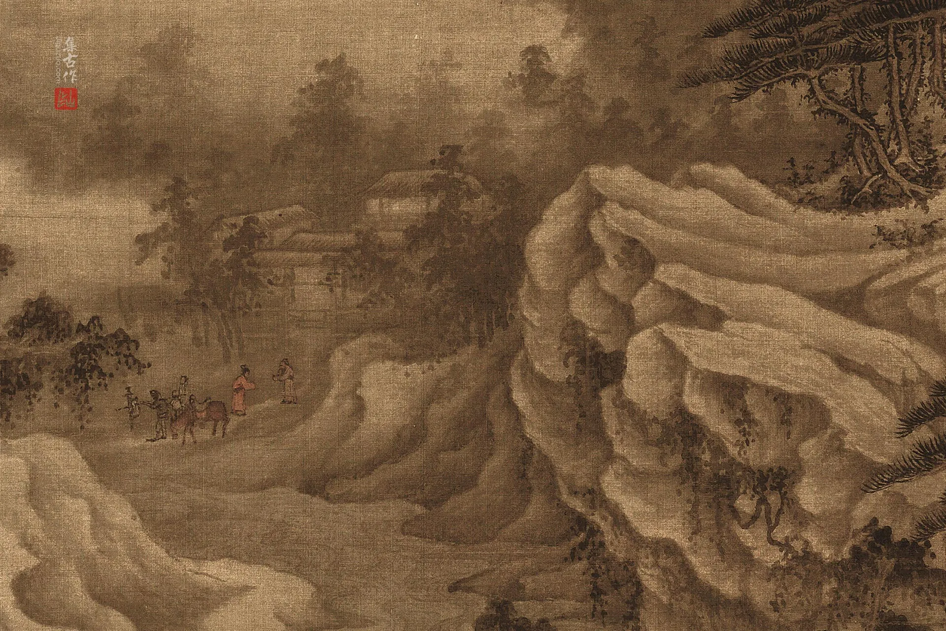 传五代南唐巨然《湖山春晓图》局部 (2)