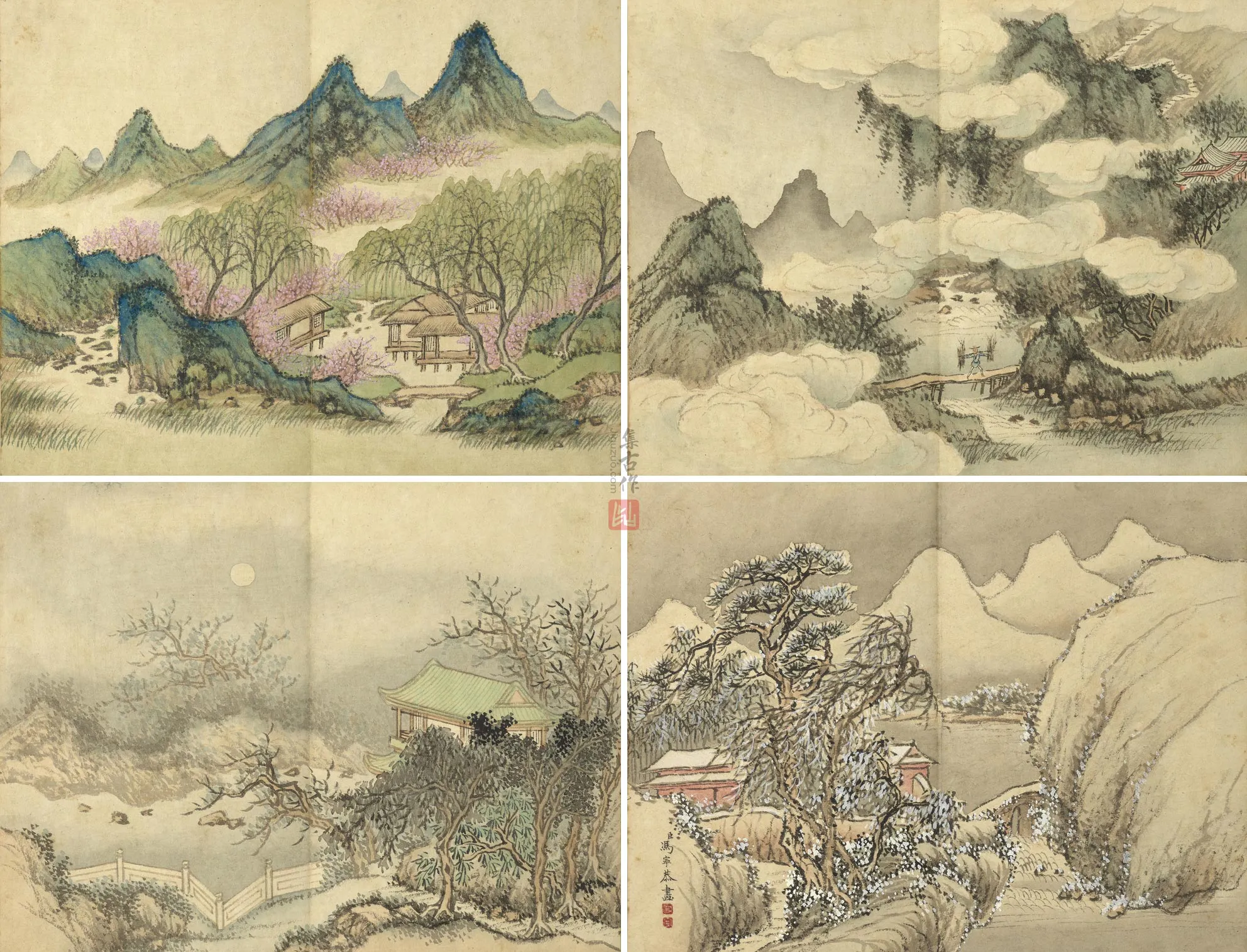 冯宁山水画《四时山水》册
